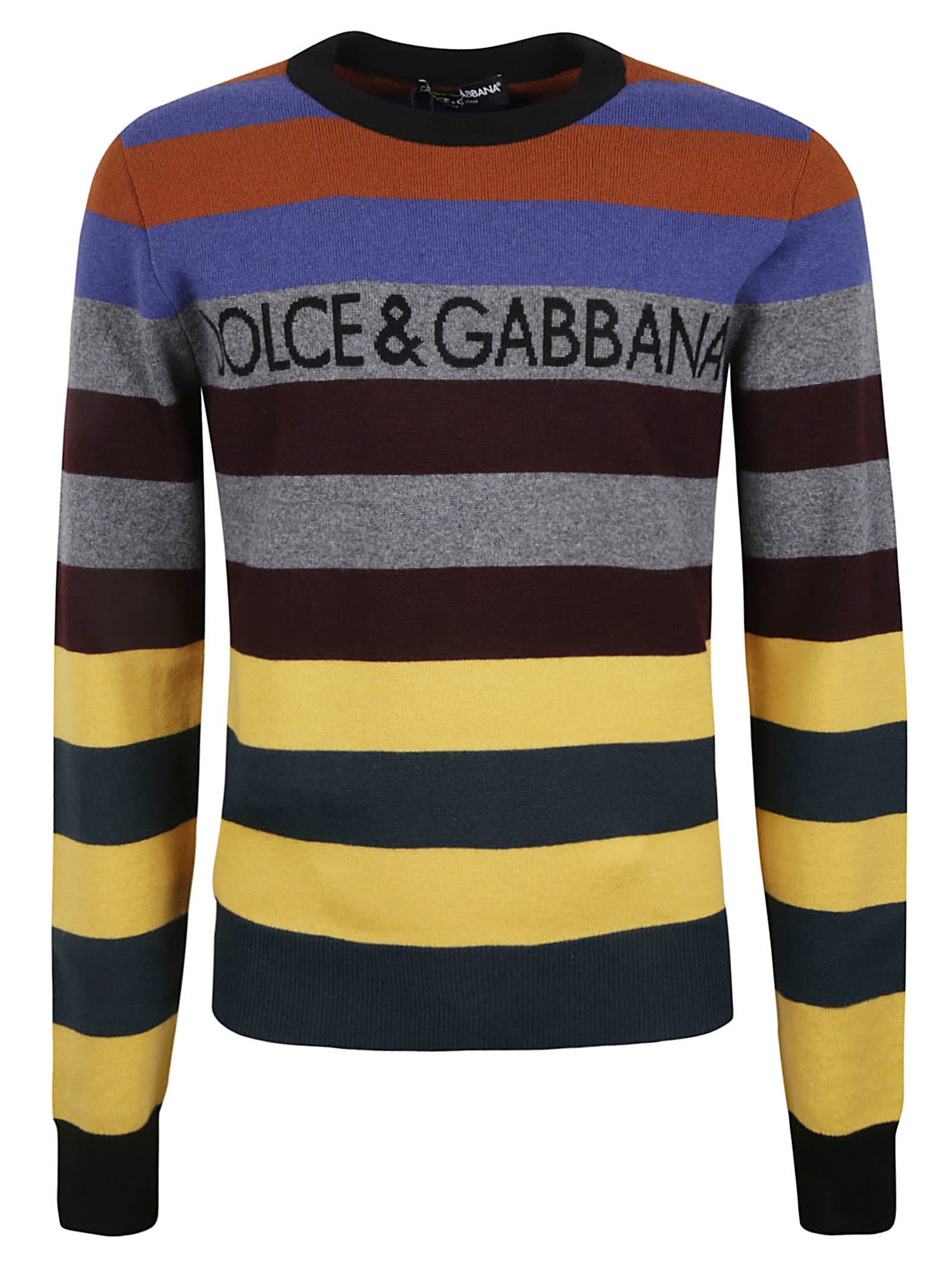 Dolce & Gabbana Stripe Logo Rib Knit Pullover