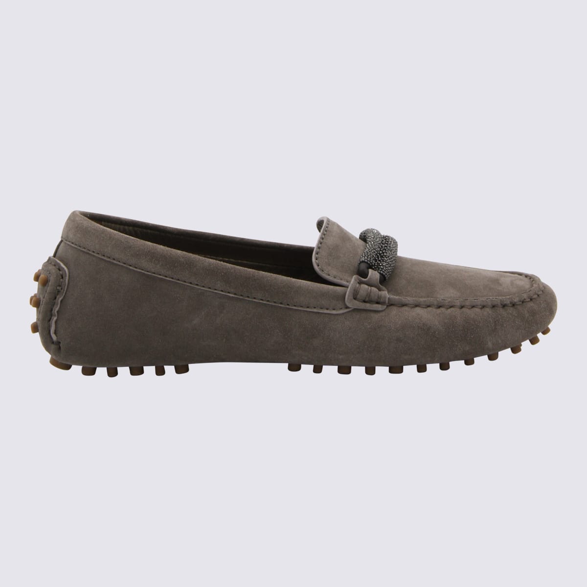 Brunello Cucinelli Brown Leather Loafers In Grey