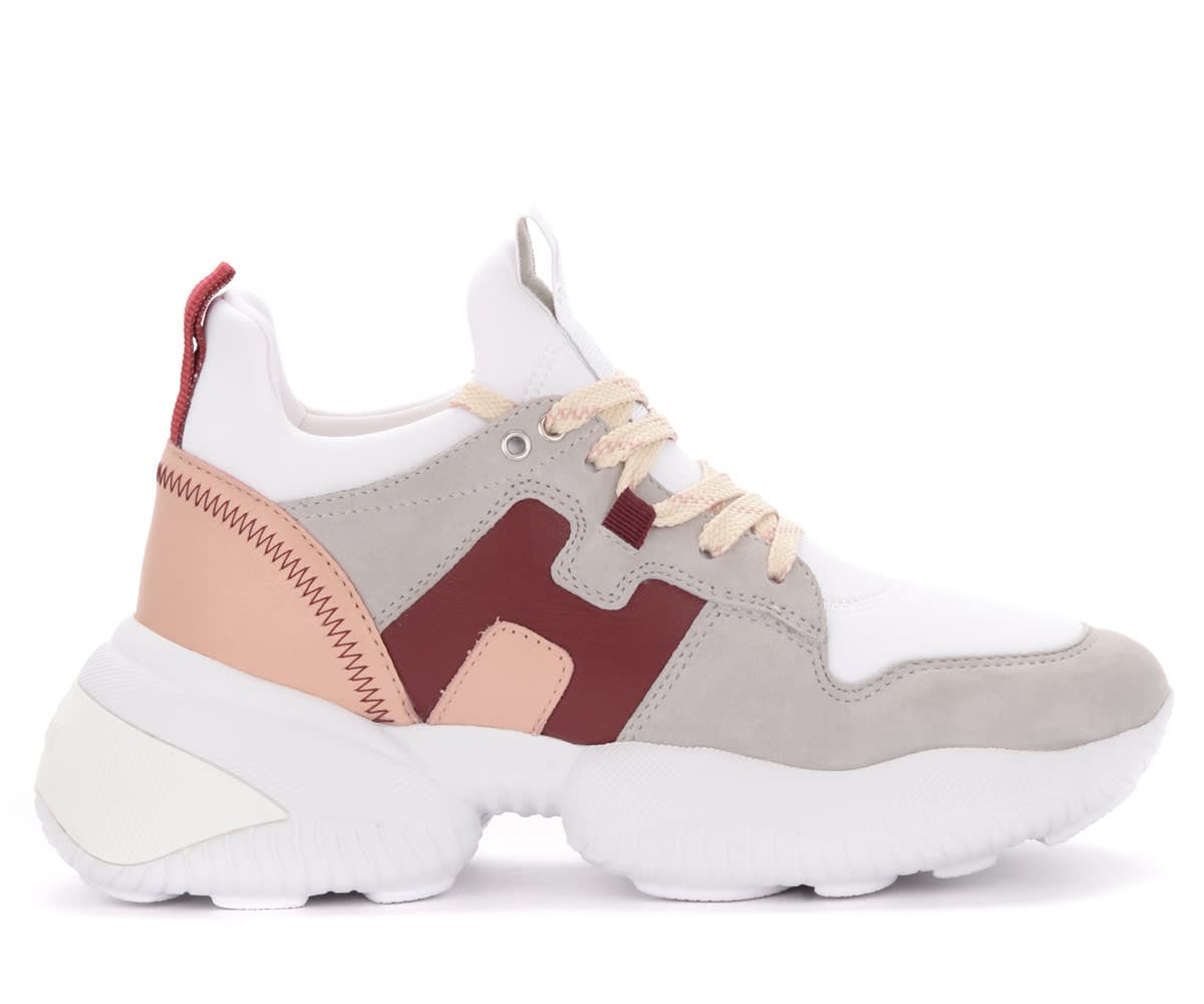 Hogan Interaction Sneakers In Pink, Beige And Red Suede And Fabric