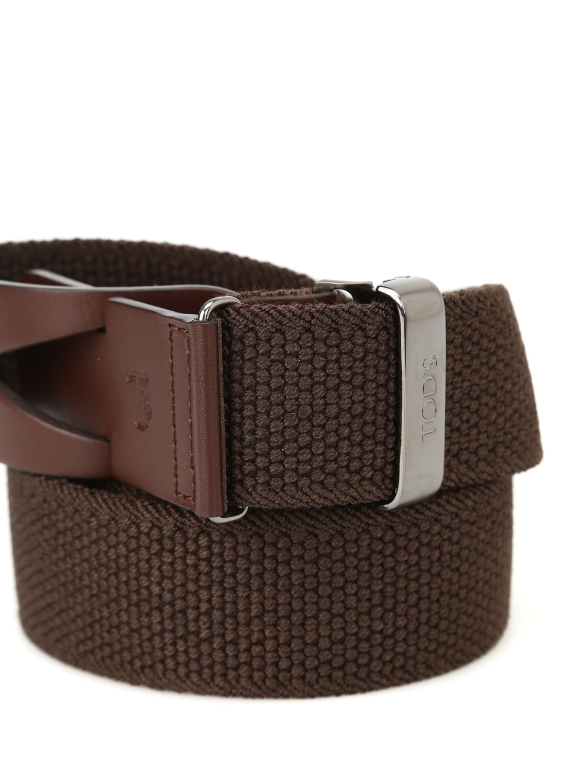 Tod's Belt In Canvas And Leather - Brown In Brown
