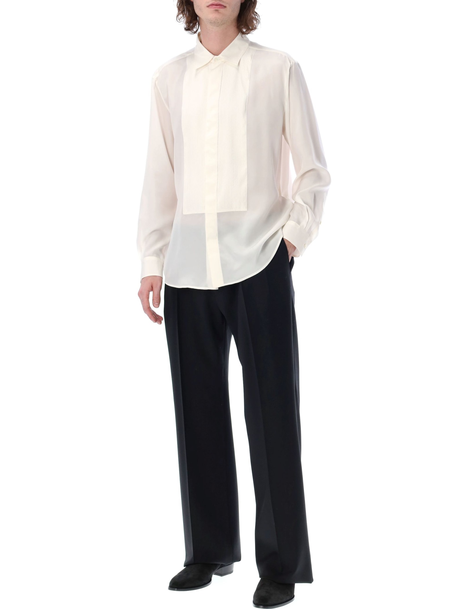 Valentino Smoking Silk Shirt In Ivory