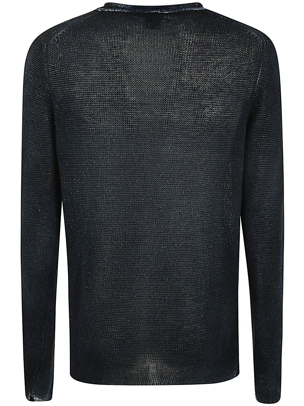 Shop Avant Toi Round Neck Linen Pullover With Shadows In Navy Blue