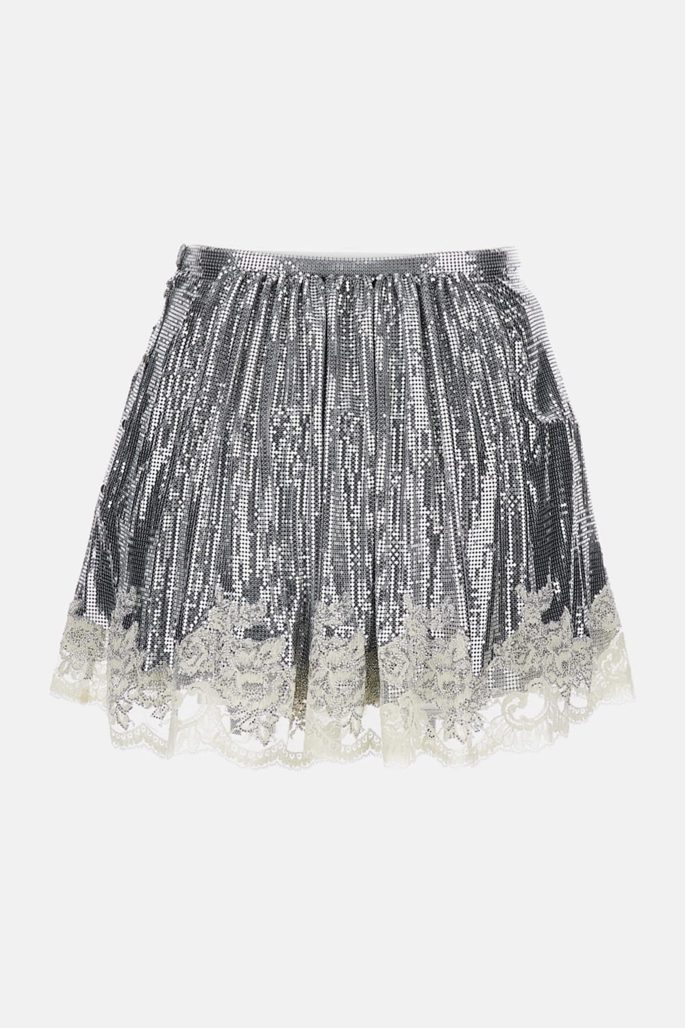 Rabanne Crystal-embellished Lace-trimmed Chainmail Mini Skirt In Gray