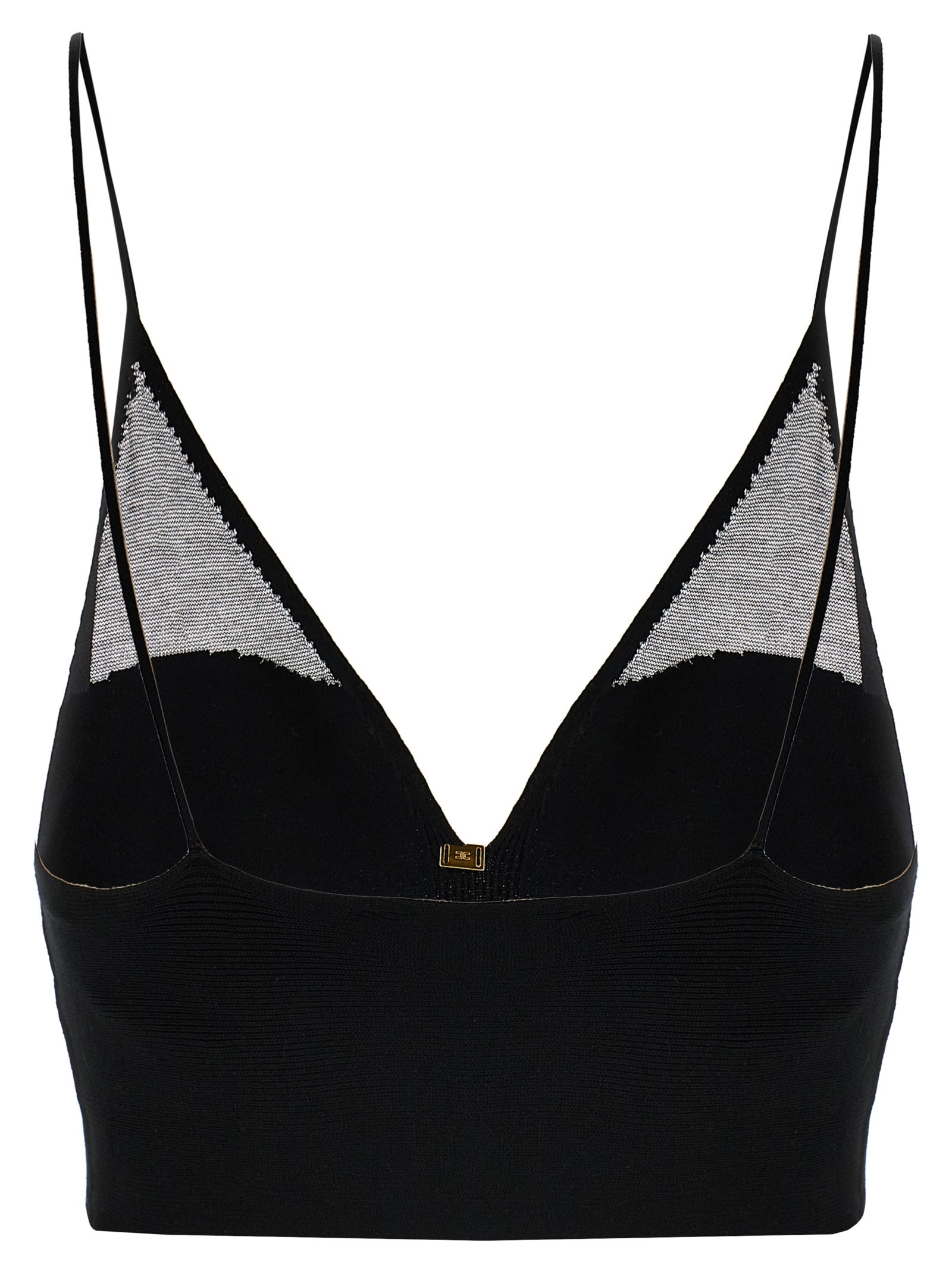 Elisabetta Franchi Slim-fit Knit Top With Transparent Panels In Black