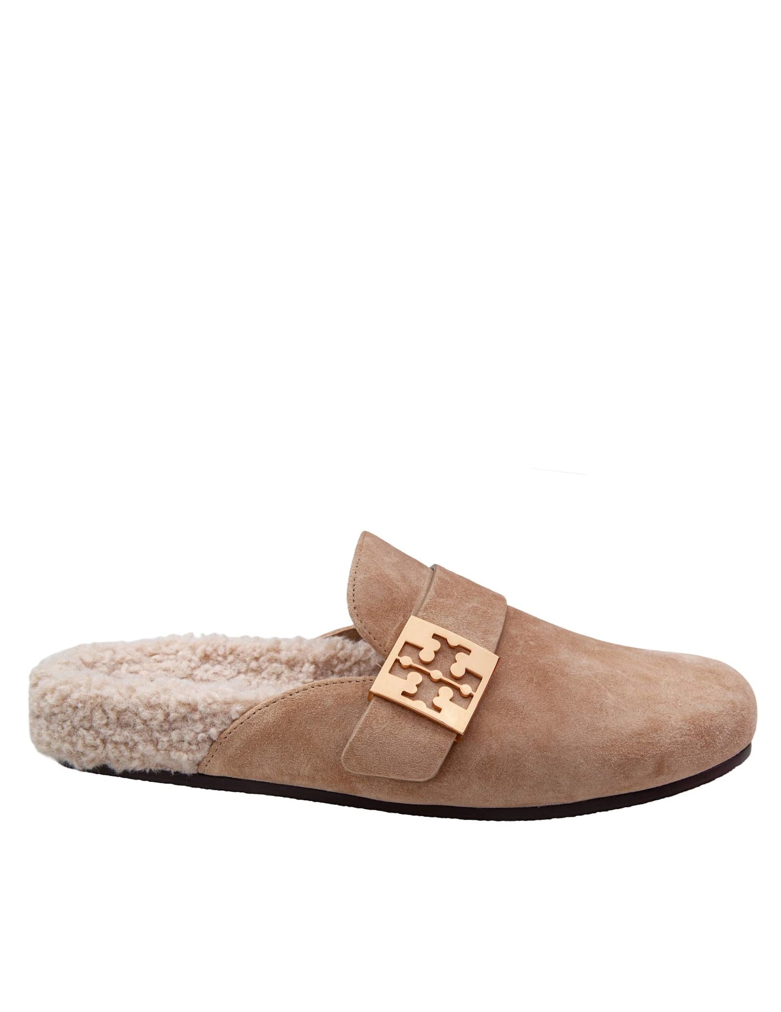 Shop Tory Burch Mules Mellow In Shearling Color Taupe