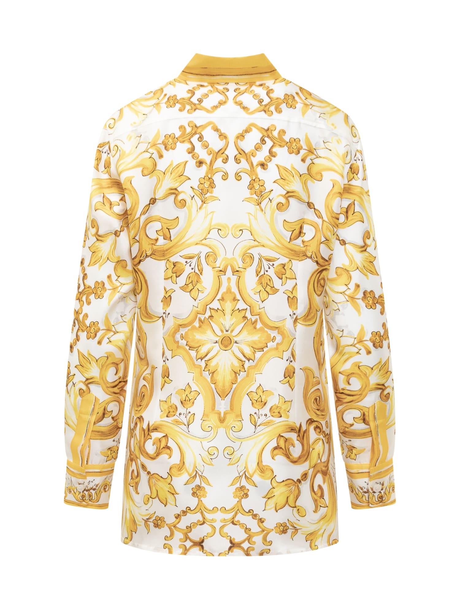 Shop Dolce & Gabbana Maiolica Silk Twill Shirt In Mix Maiolica Giallo