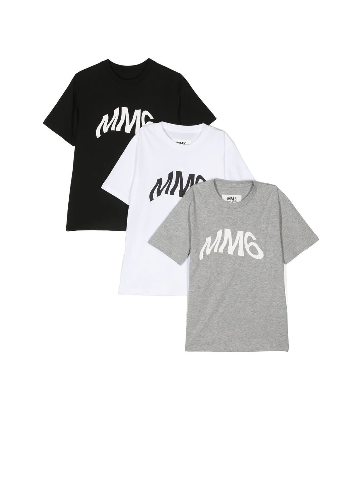 Shop Mm6 Maison Margiela Mm6t46u Three-pack Short Sleeve T-shirt In Black.white.grey Melange