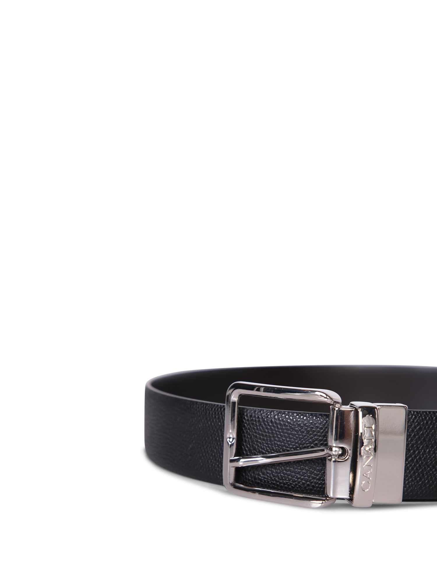 Canali Calf Leather Belt With Textured Finish In Black