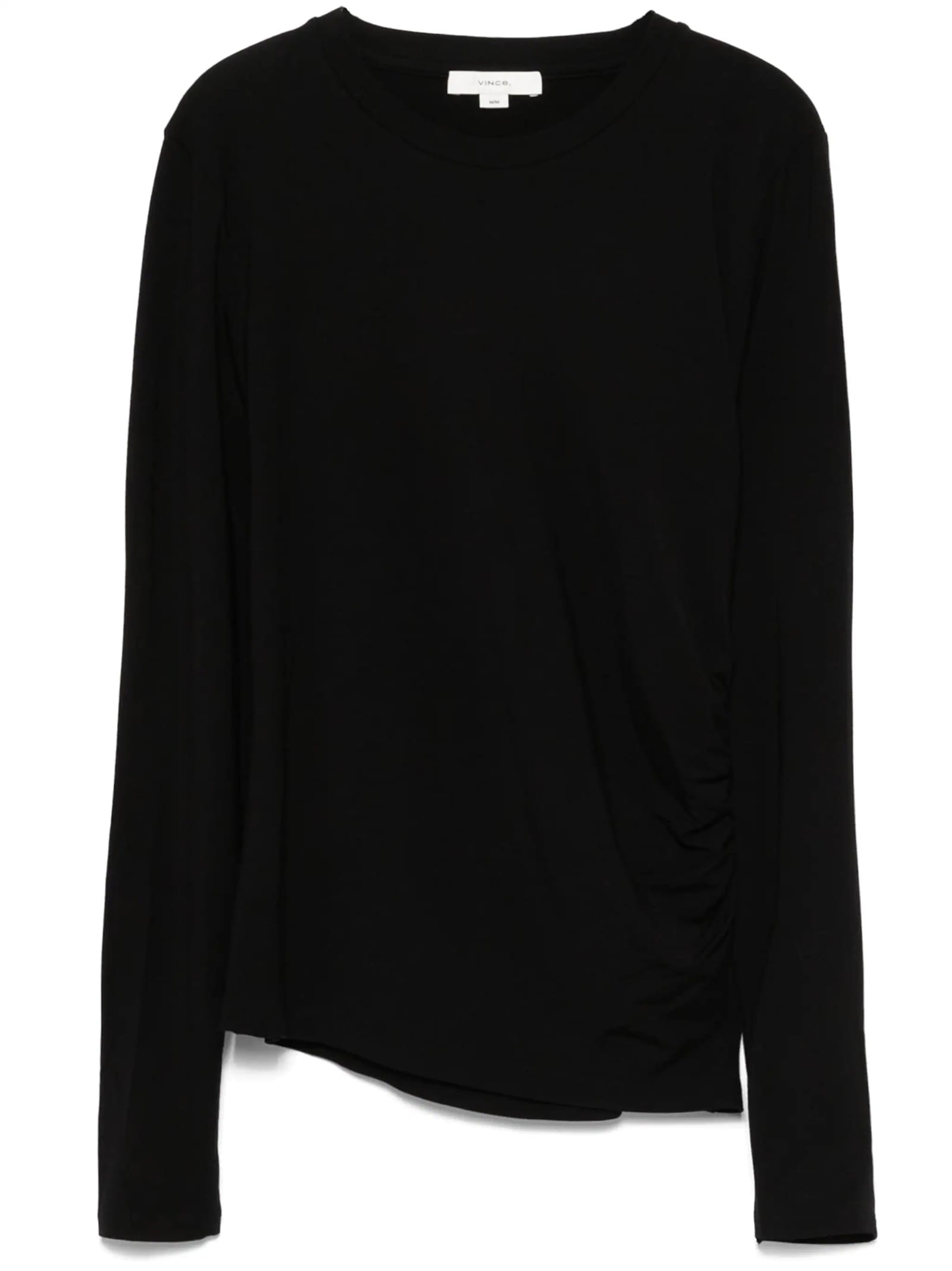 Shop Vince Side Drape Ls Crew In Blk Black