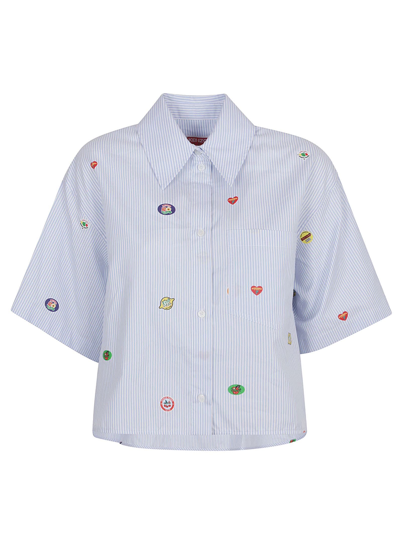 Kenzo Cotton Poplin Shirt In Sky Blue