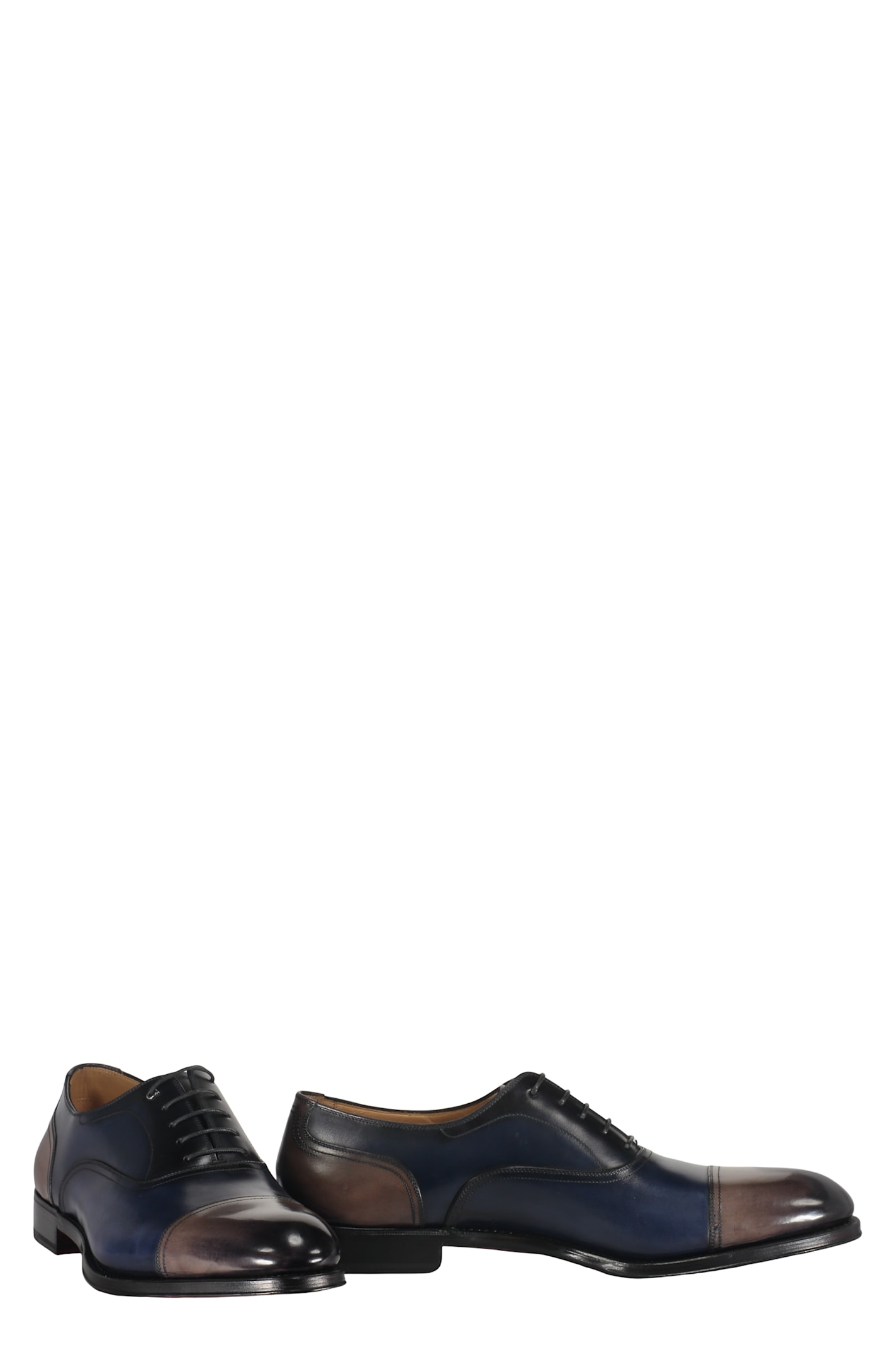 Ferragamo Leather Panelled Shoes In Black