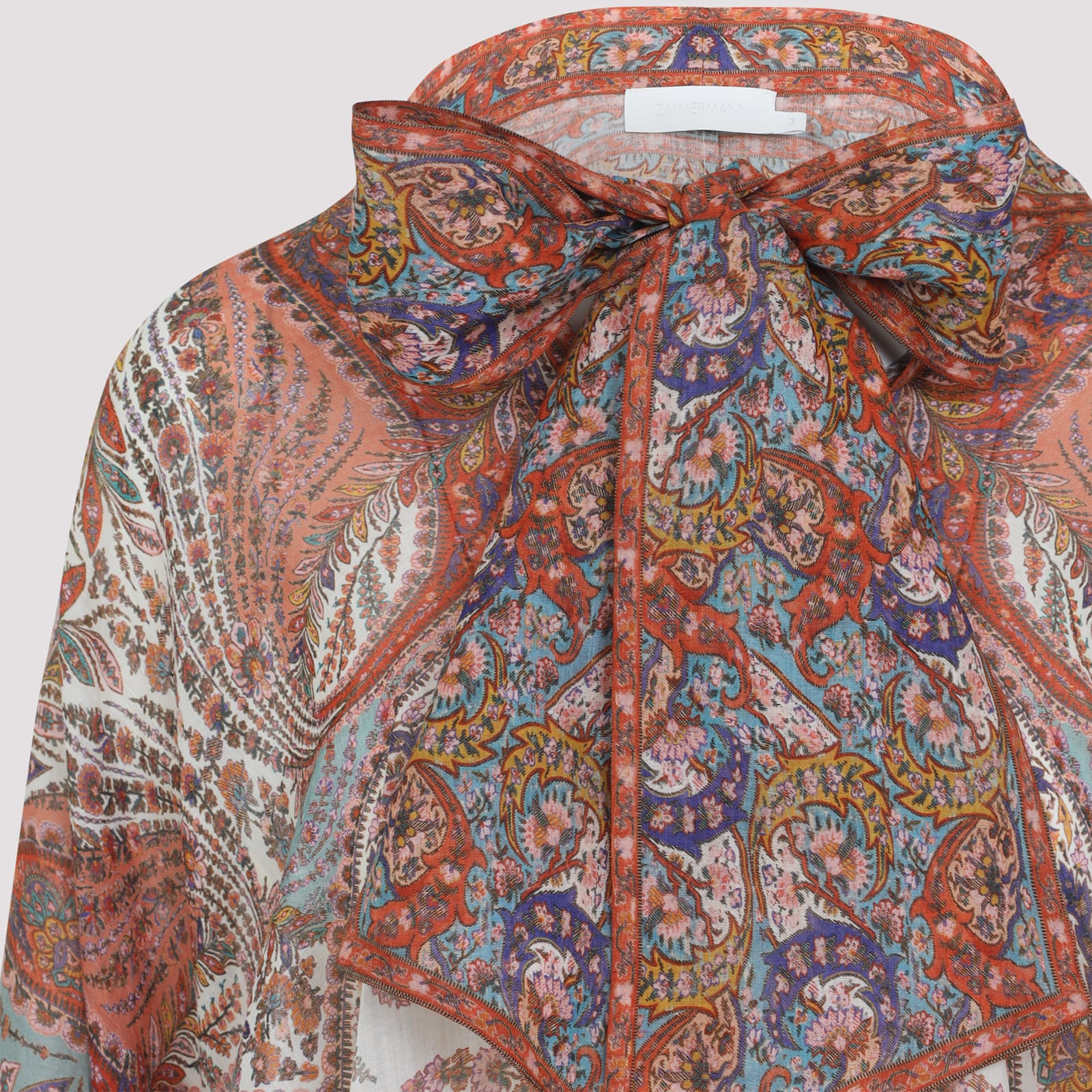Zimmermann Rhiannon Tie Neck Blouse In Brown