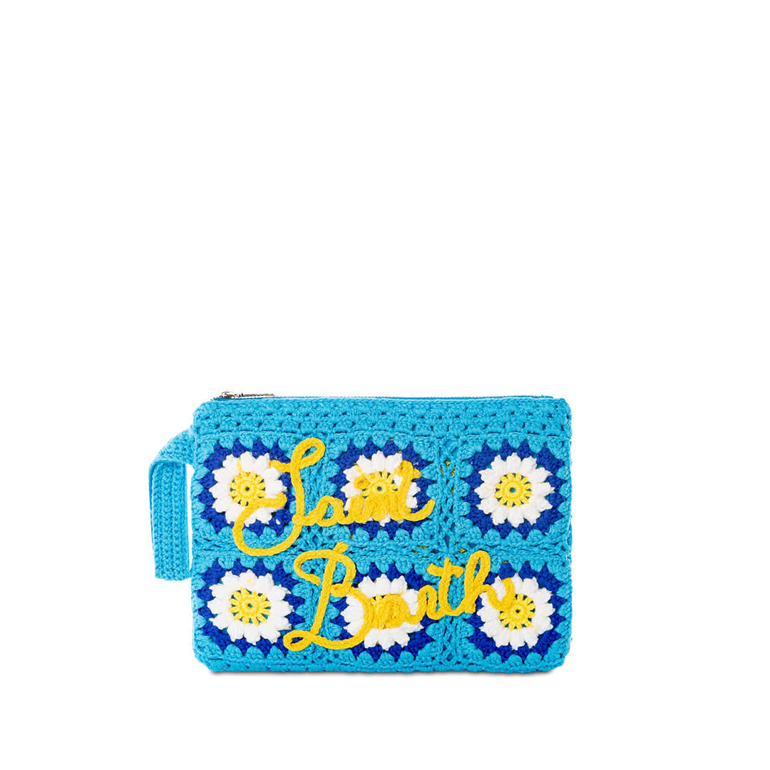 Mc2 Saint Barth Crochet Pochette With Flower Embroidery In Blue