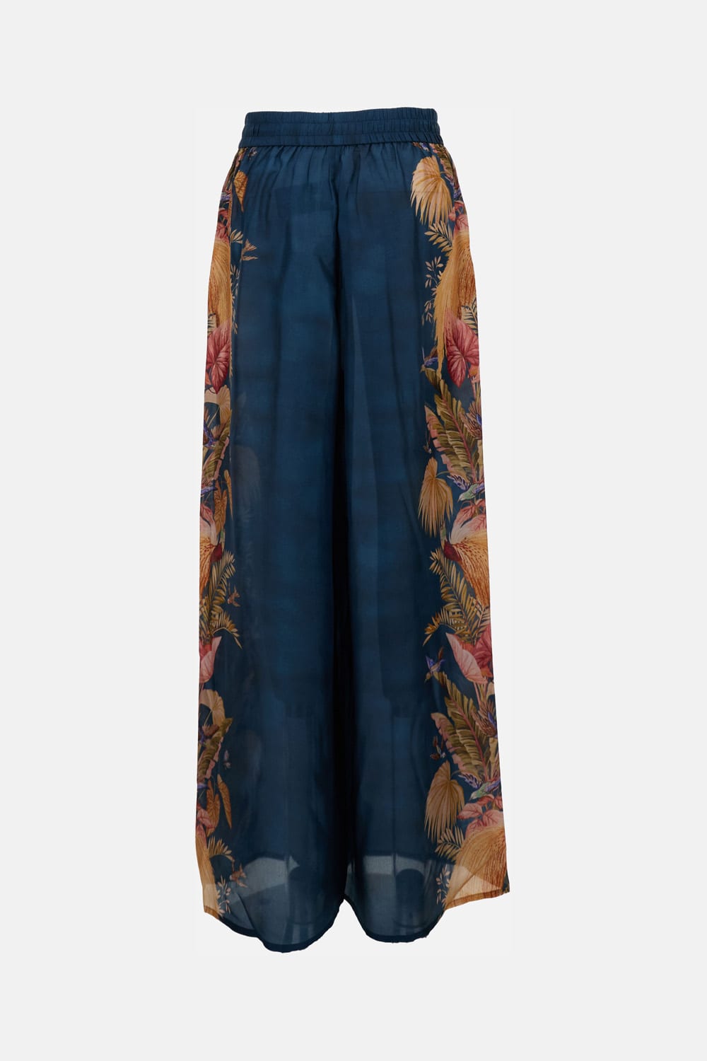 Zimmermann Womens Dark Blue Palm Floral Ascension Relaxed-fit Silk Trousers