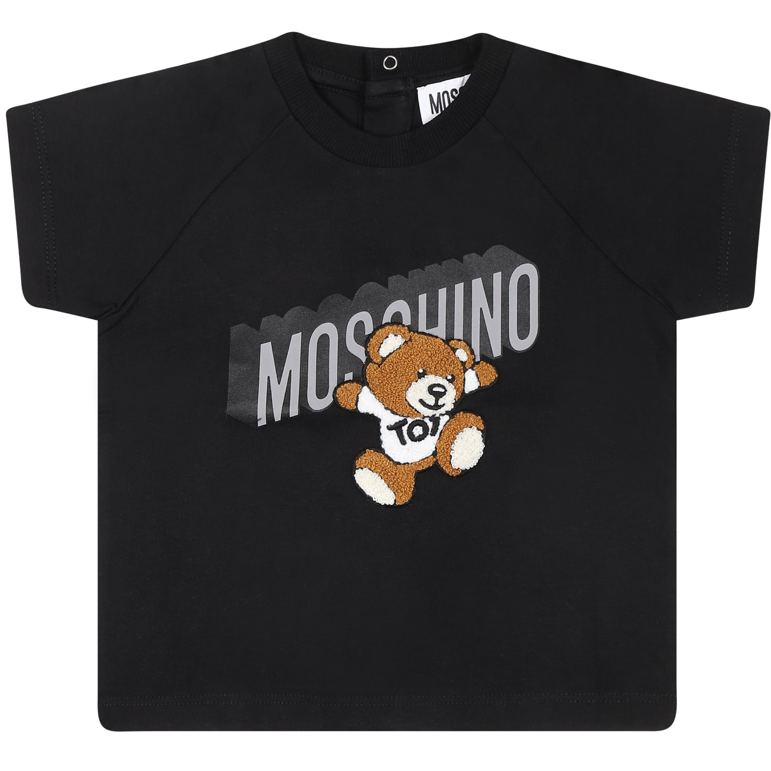 Shop Moschino T-shirt Nera Per Neonati Con Teddy Bear E Logo In Black
