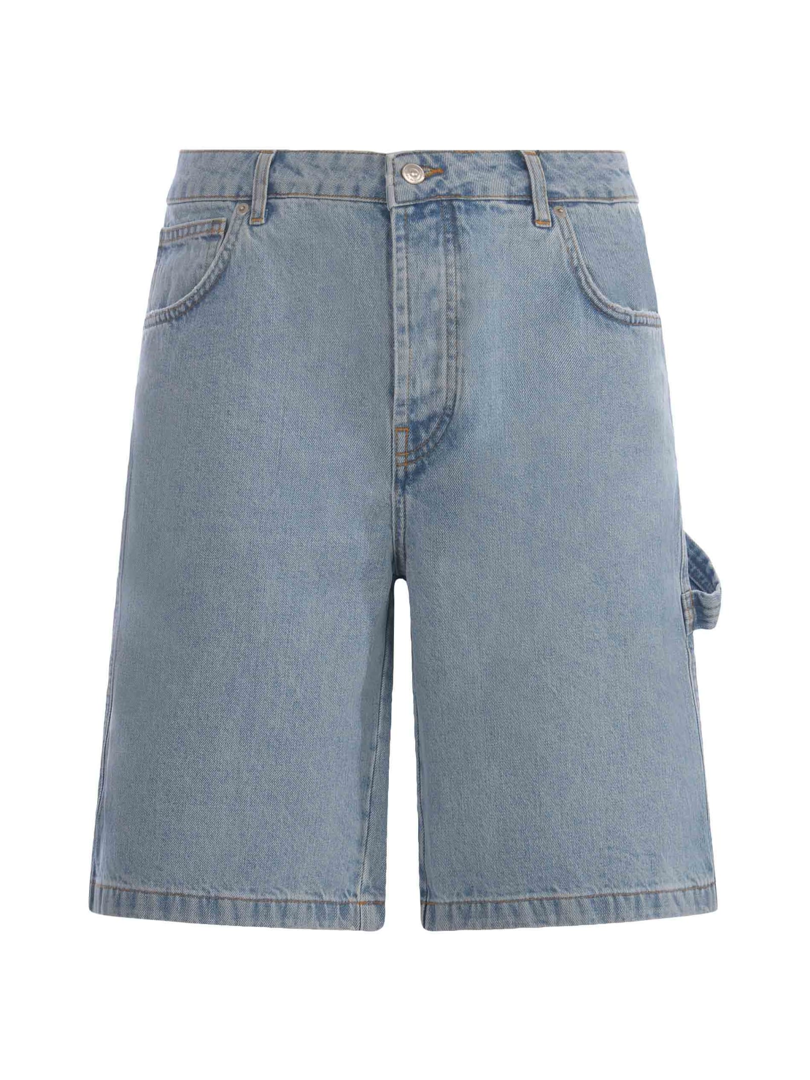 Shop Drôle De Monsieur Bermuda Drole De Monsieur In Cotton In Denim Chiaro