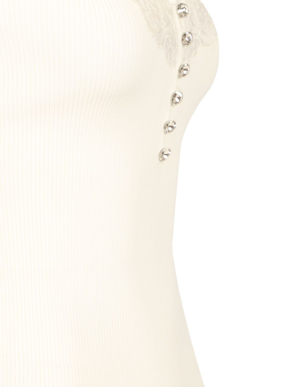 Self-portrait White Ribbed Top With Lace Trim In Yellow