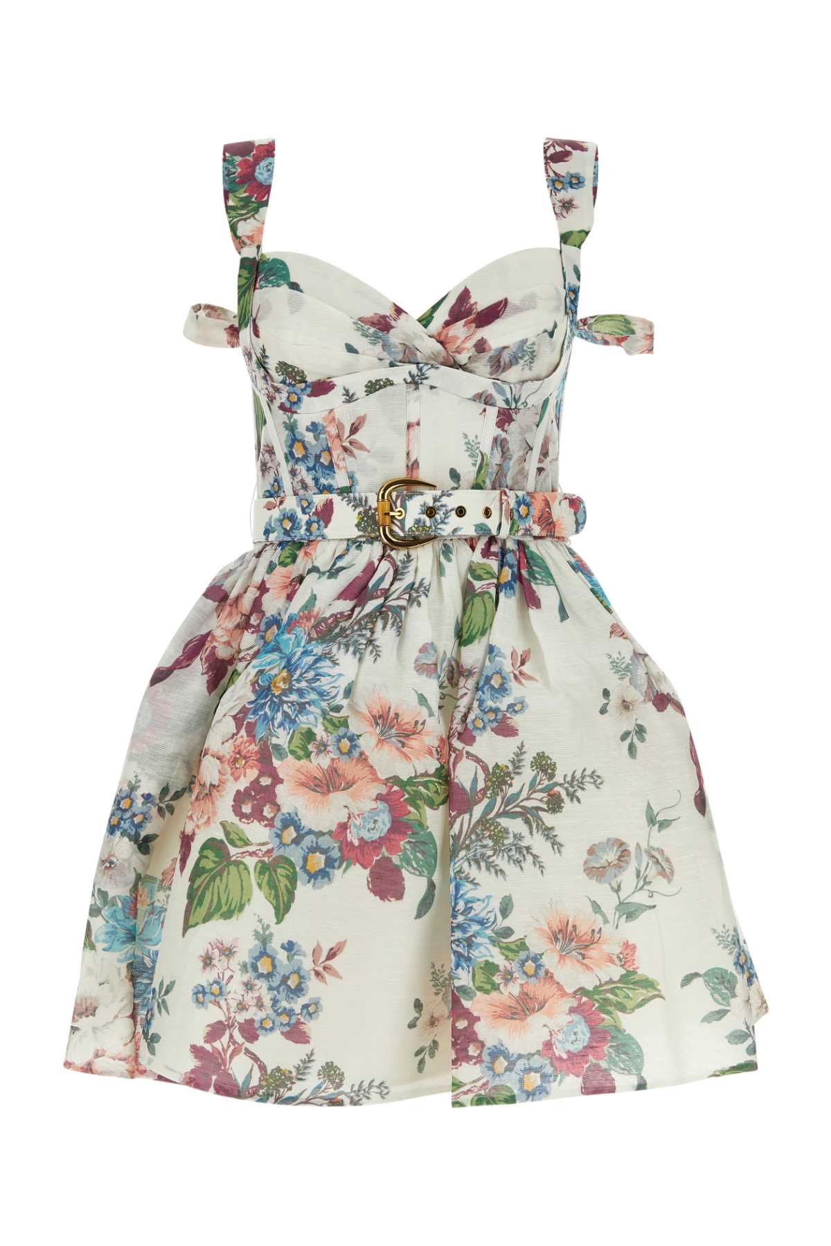 Shop Zimmermann Printed Linen Blend Matchmaker Mini Dress In Ivorybarkclothprint