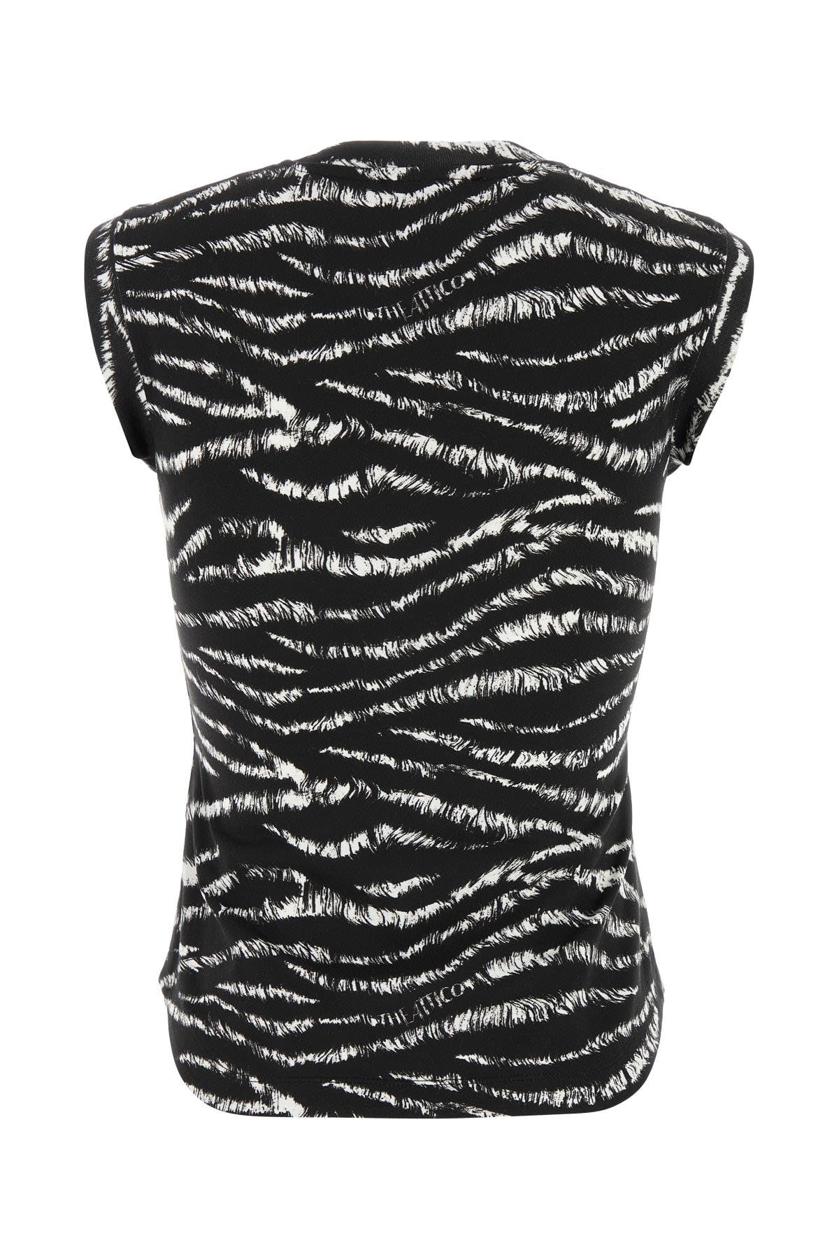 Attico Reese Zebra Print Cotton Tank Top In Blackwhite