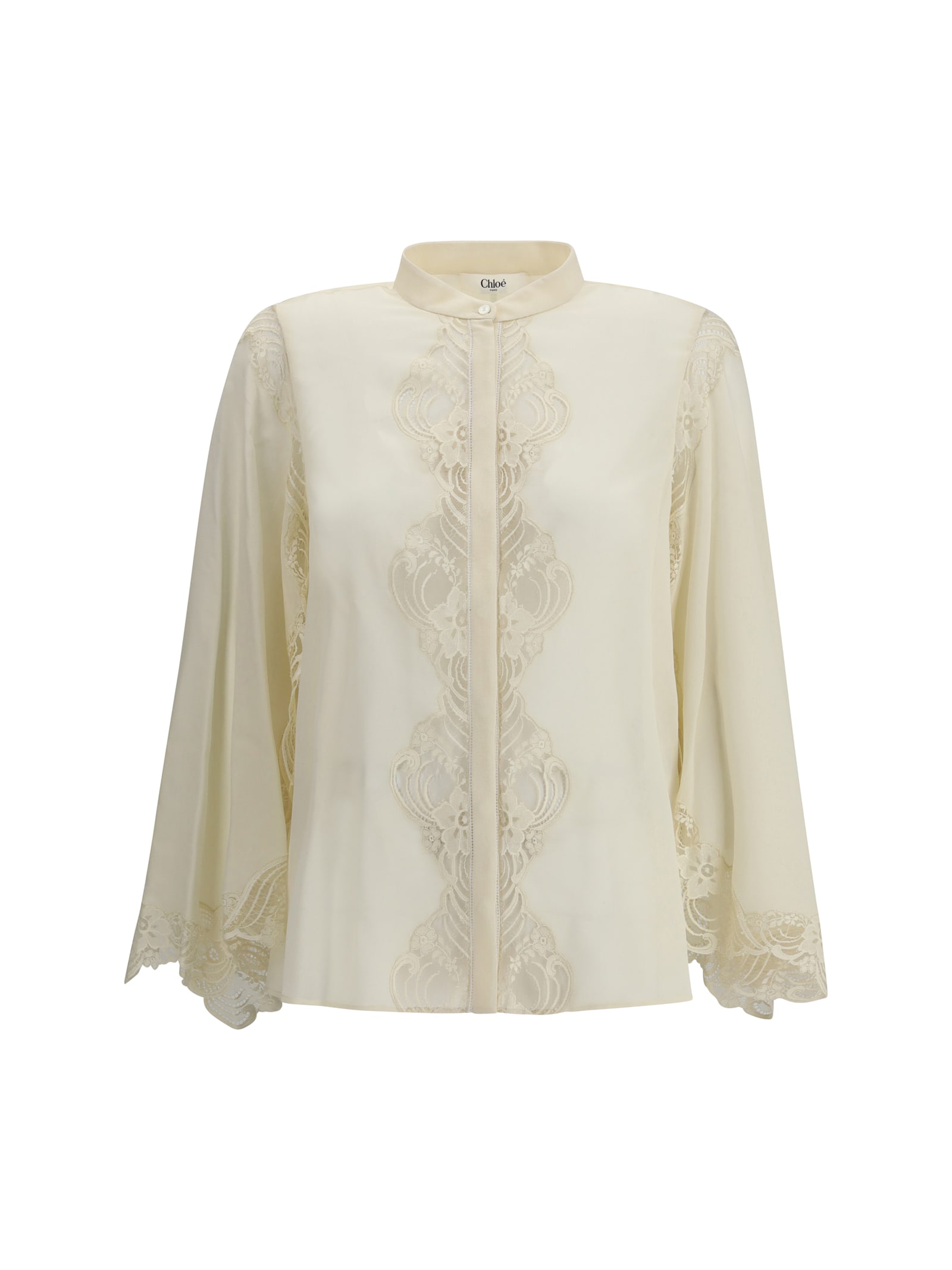 Chloé Silk Georgette And Lace Blouse In Neutral