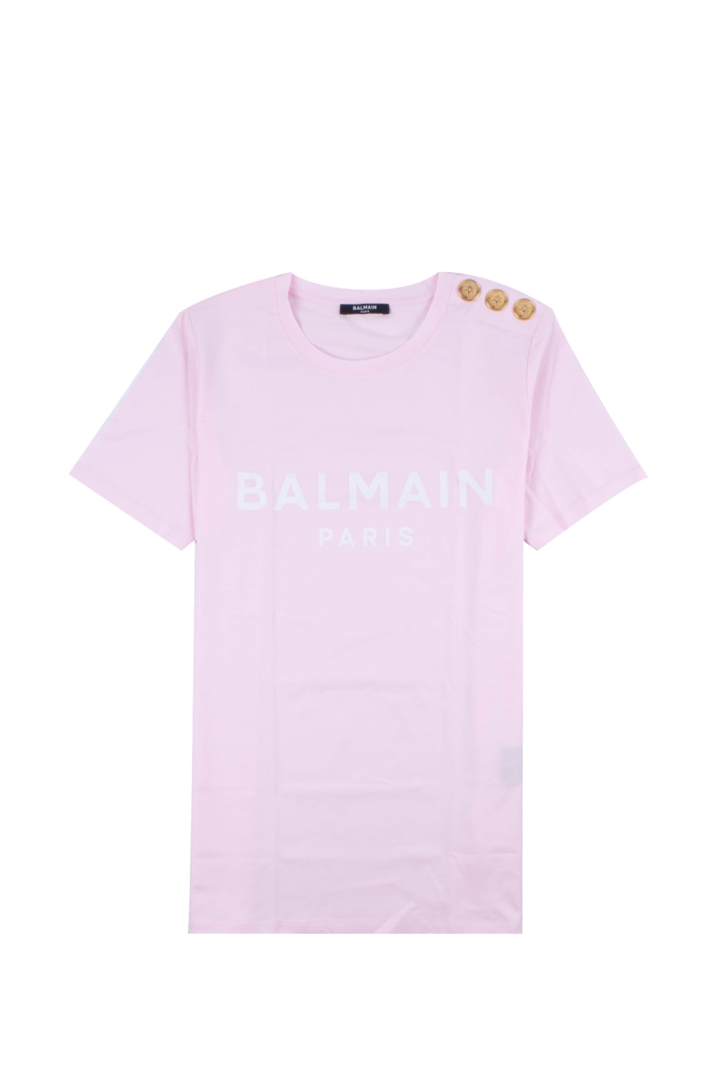 Pink Cotton T-shirt With Balmain Logo
