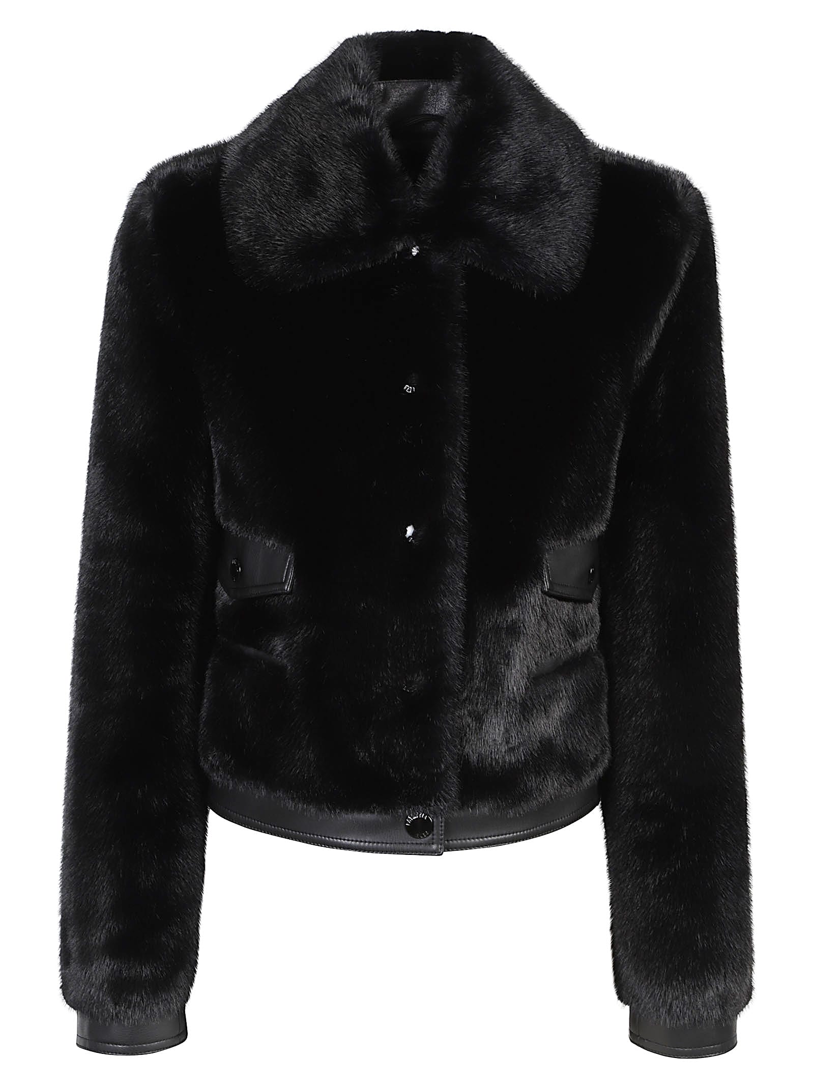 Patrizia Pepe Faux Fur Cropped Jacket In Black