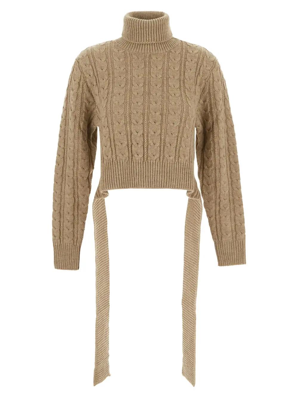 Shop Mm6 Maison Margiela Open Waist Knit Sweater In Camel
