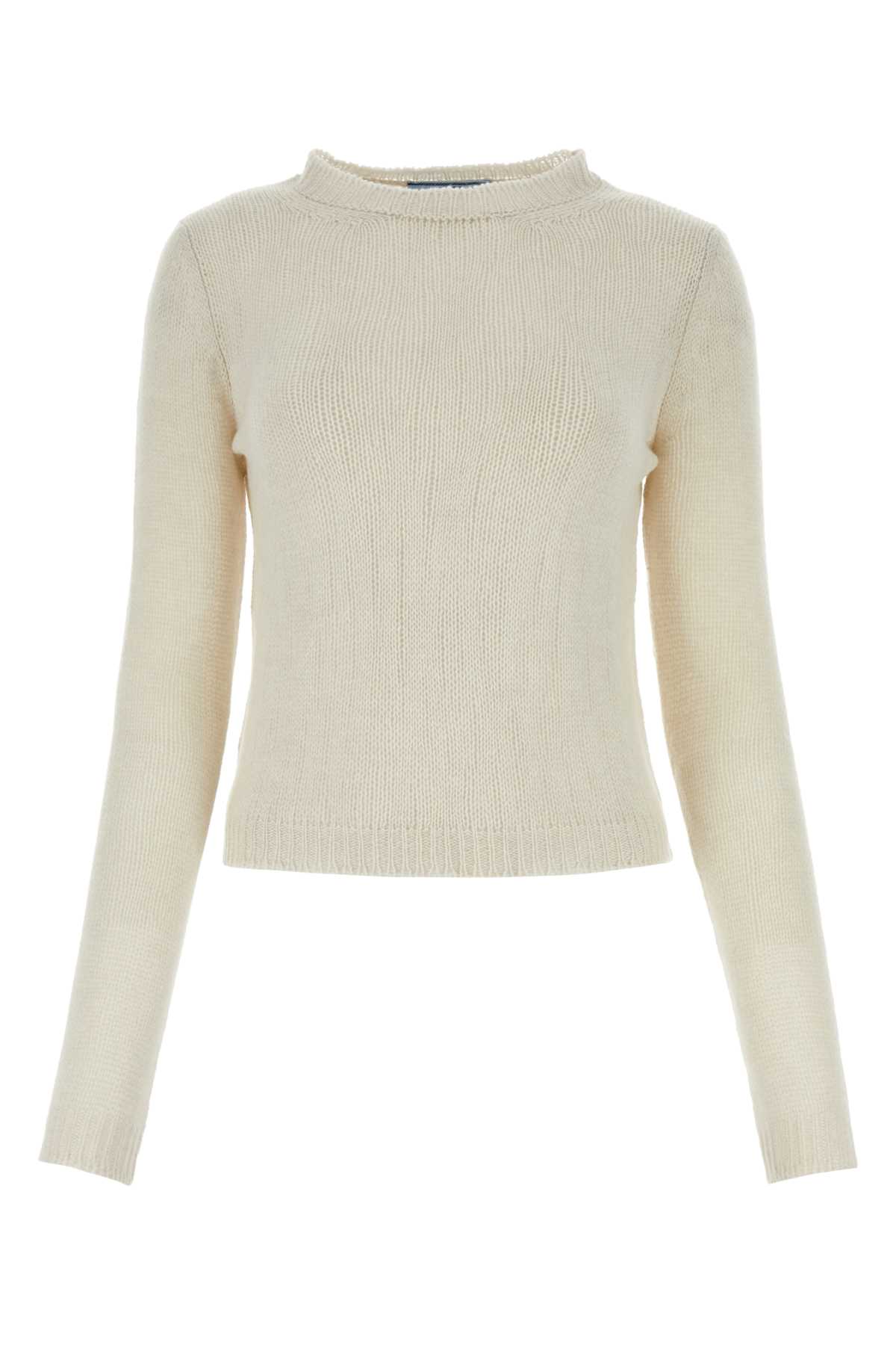 Prada Crew Neck Cashmere Sweater In Talco