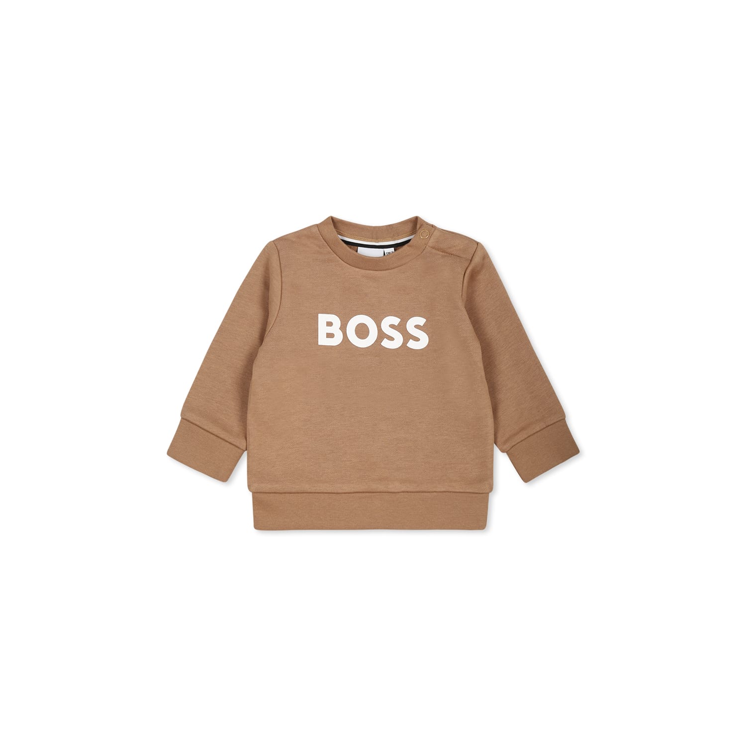 Hugo Boss Beige Sweatshirt For Baby Boy With Logo In Beige