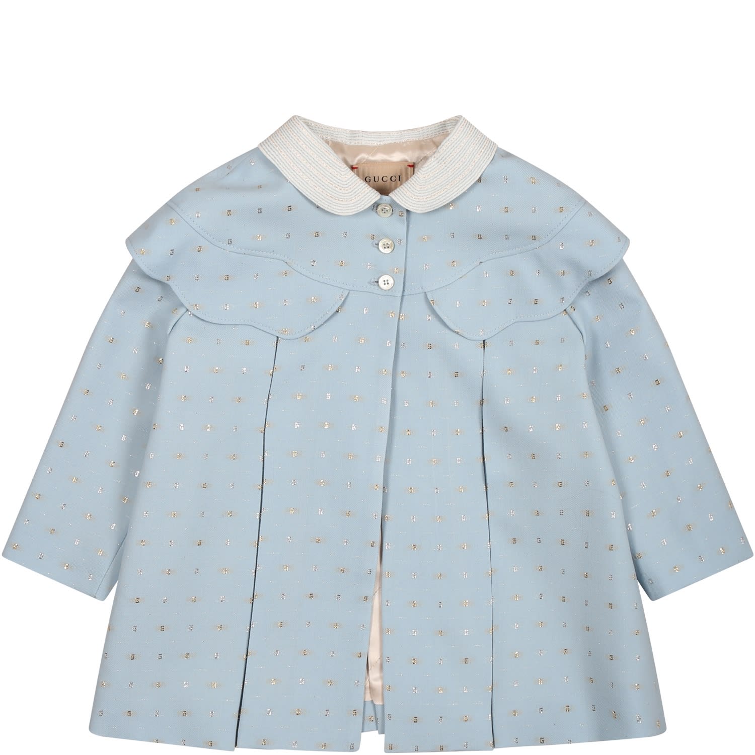 Gucci Kids' Light Blue Coat For Baby Girl With G Pattern