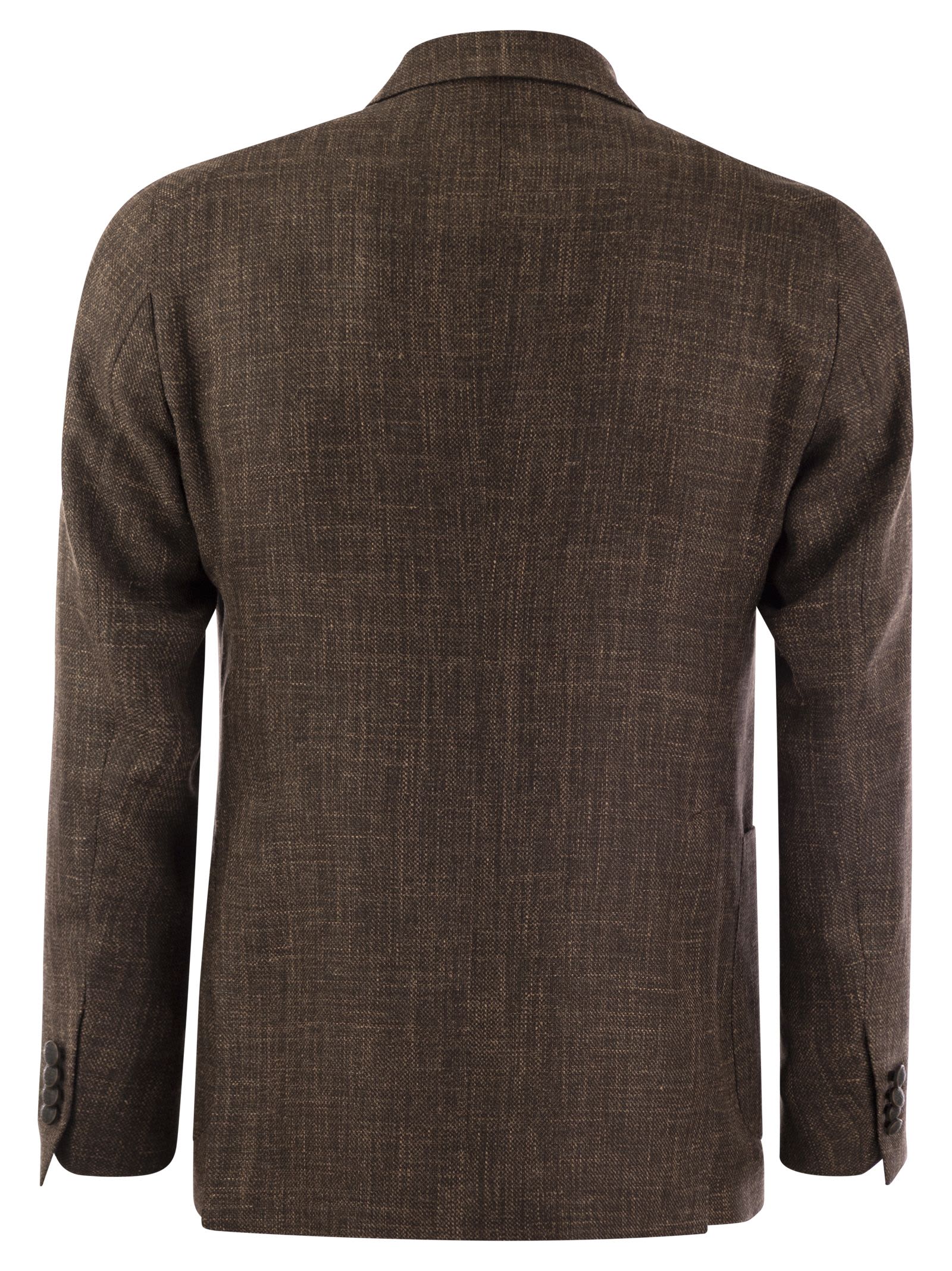 Shop Tagliatore Double-breasted Jacket In Wool, Silk And Linen In Brown