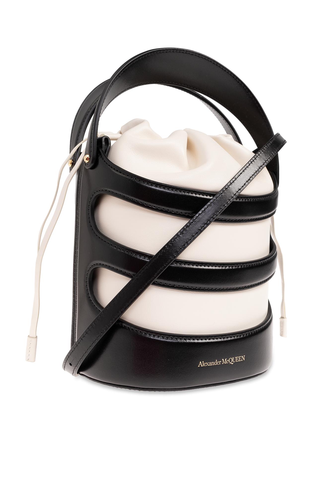 Shop Alexander Mcqueen The Rise Bucket Bag In Black/soft Ivory