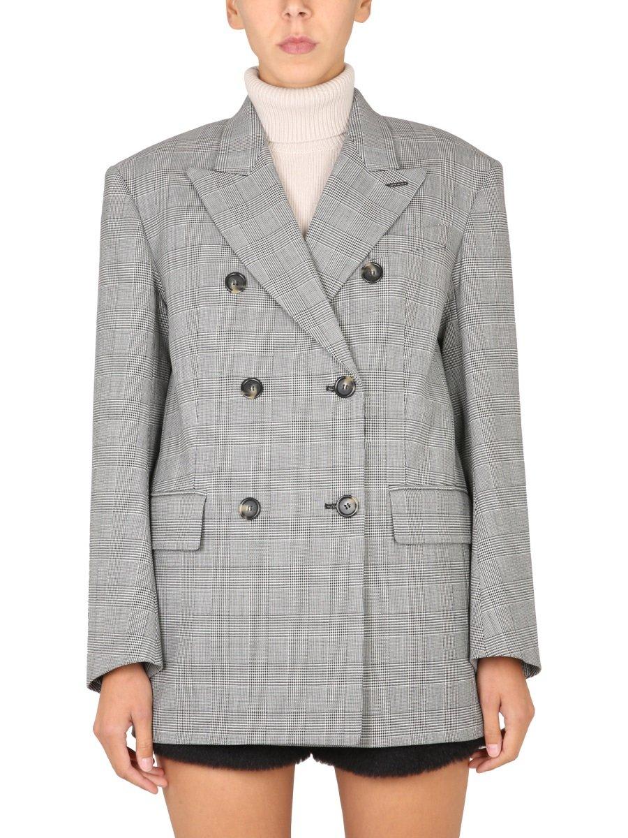 Max Mara Checked Double-breasted Jacket In Gray