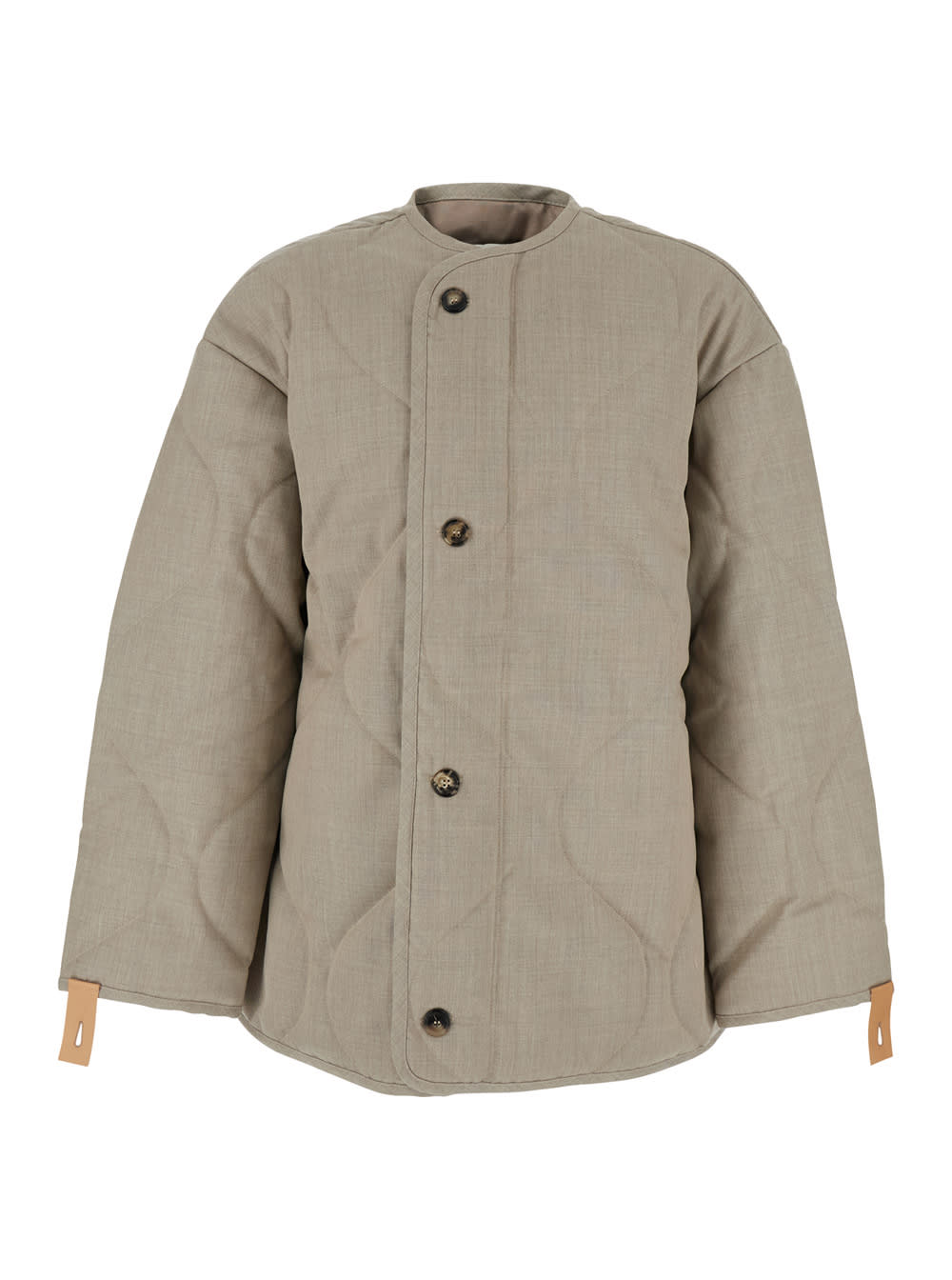 Jw Anderson Beige Crewneck Jacket With Quilted Design On The Front And Logo Embroidery On The Rear In Fabric Man In Gray