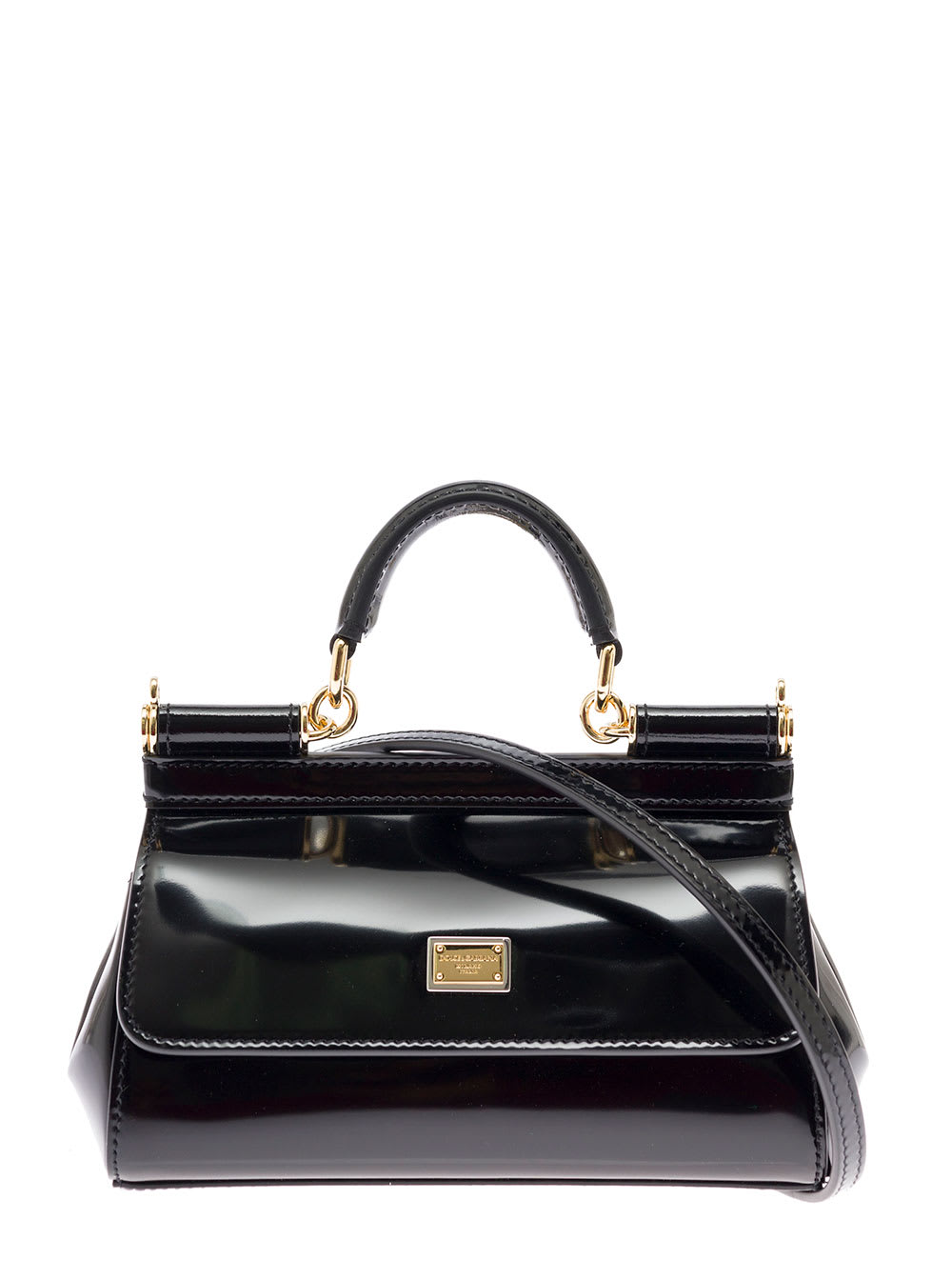 Dolce & Gabbana Womans Sicily Black Patent Classic Handbag