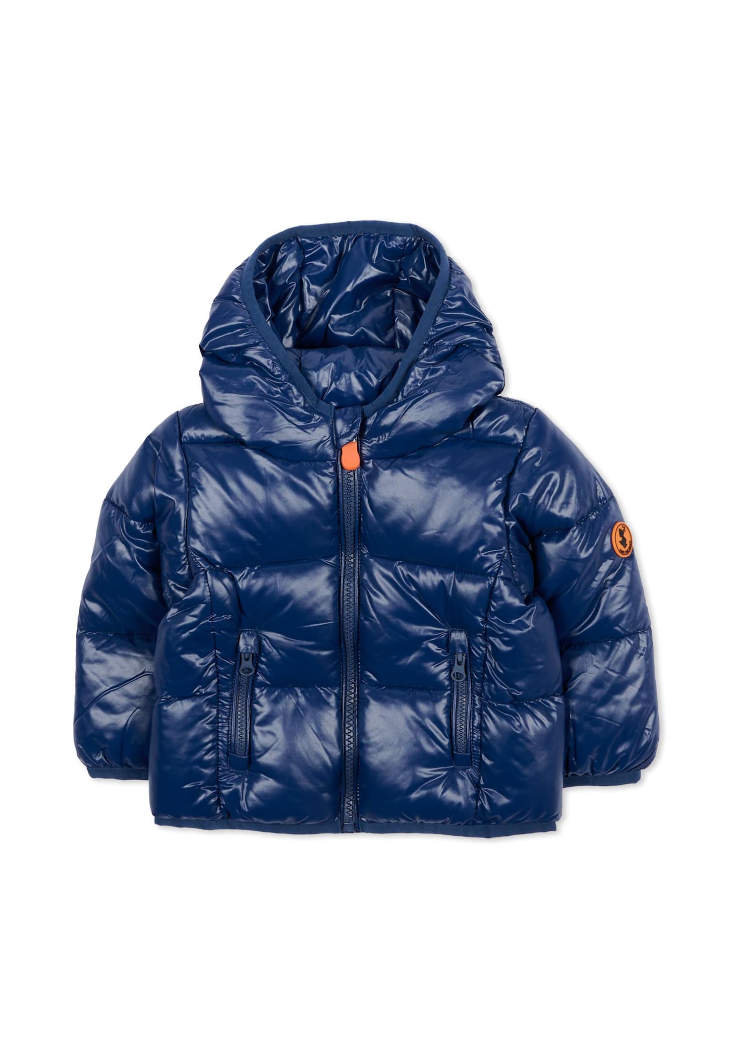 Save The Duck Blue Down Jacket For Baby Boy With Logo In Blue