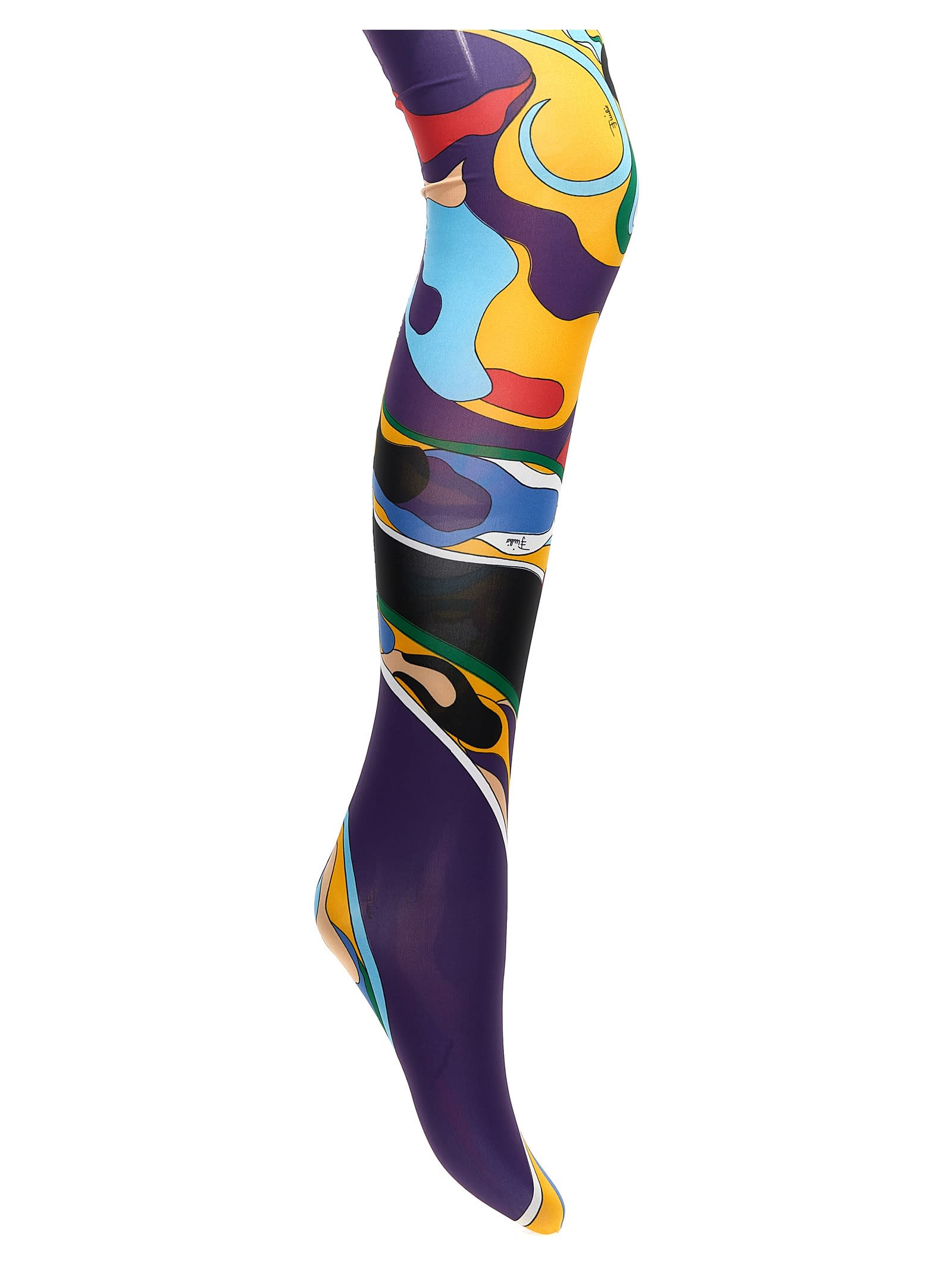 Shop Pucci Orchidee Print Tights In Multicolor