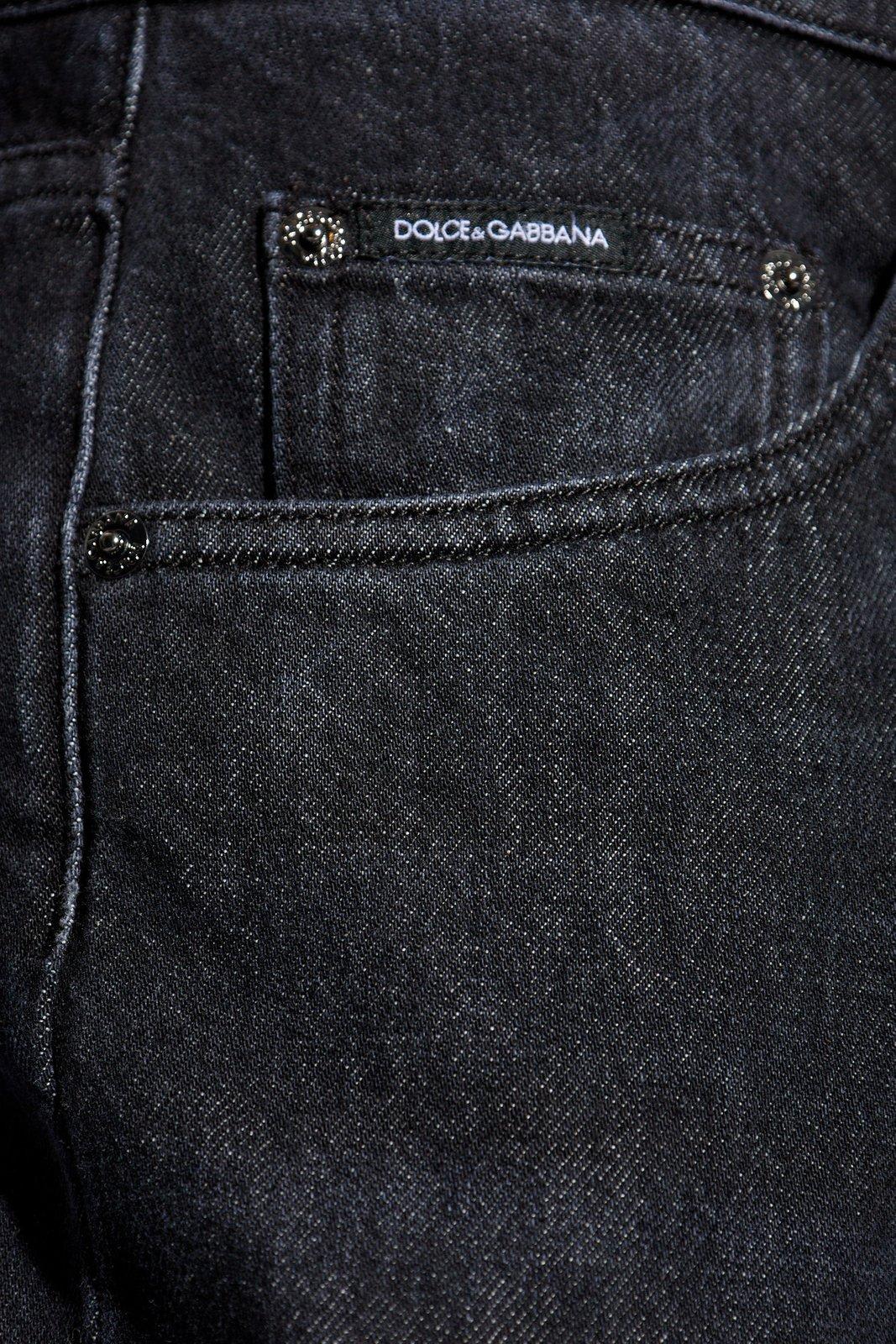 Shop Dolce & Gabbana Logo Tag Tapered Leg Jeans In Var. Abbinata