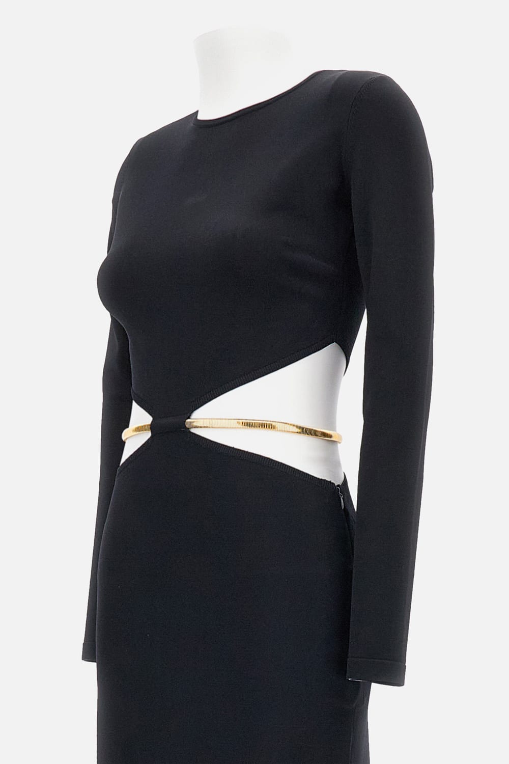 Elisabetta Franchi Crewneck Cut-out Maxi Dress With Gold Detail In Black