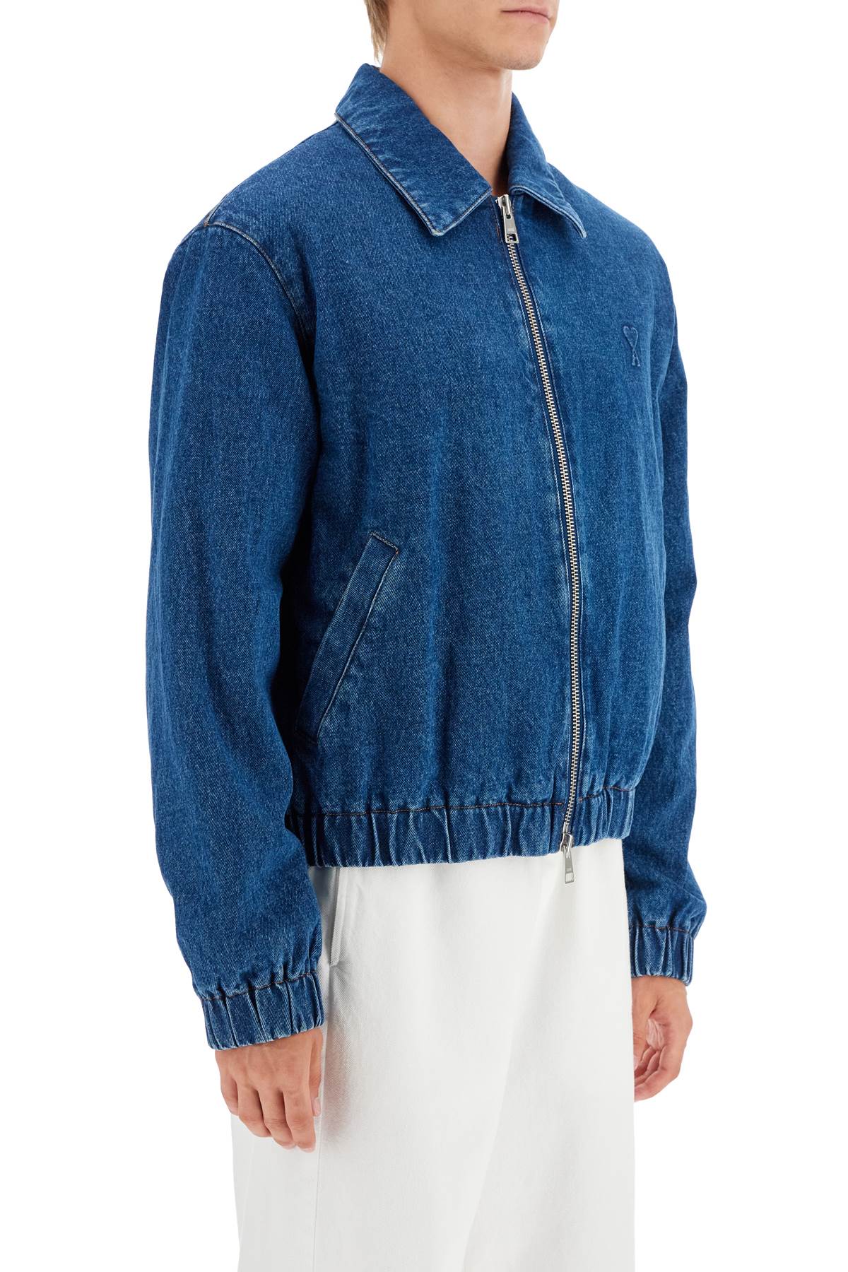 Shop Ami Alexandre Mattiussi Denim Bomber Jacket For In Bleu Used (blue)