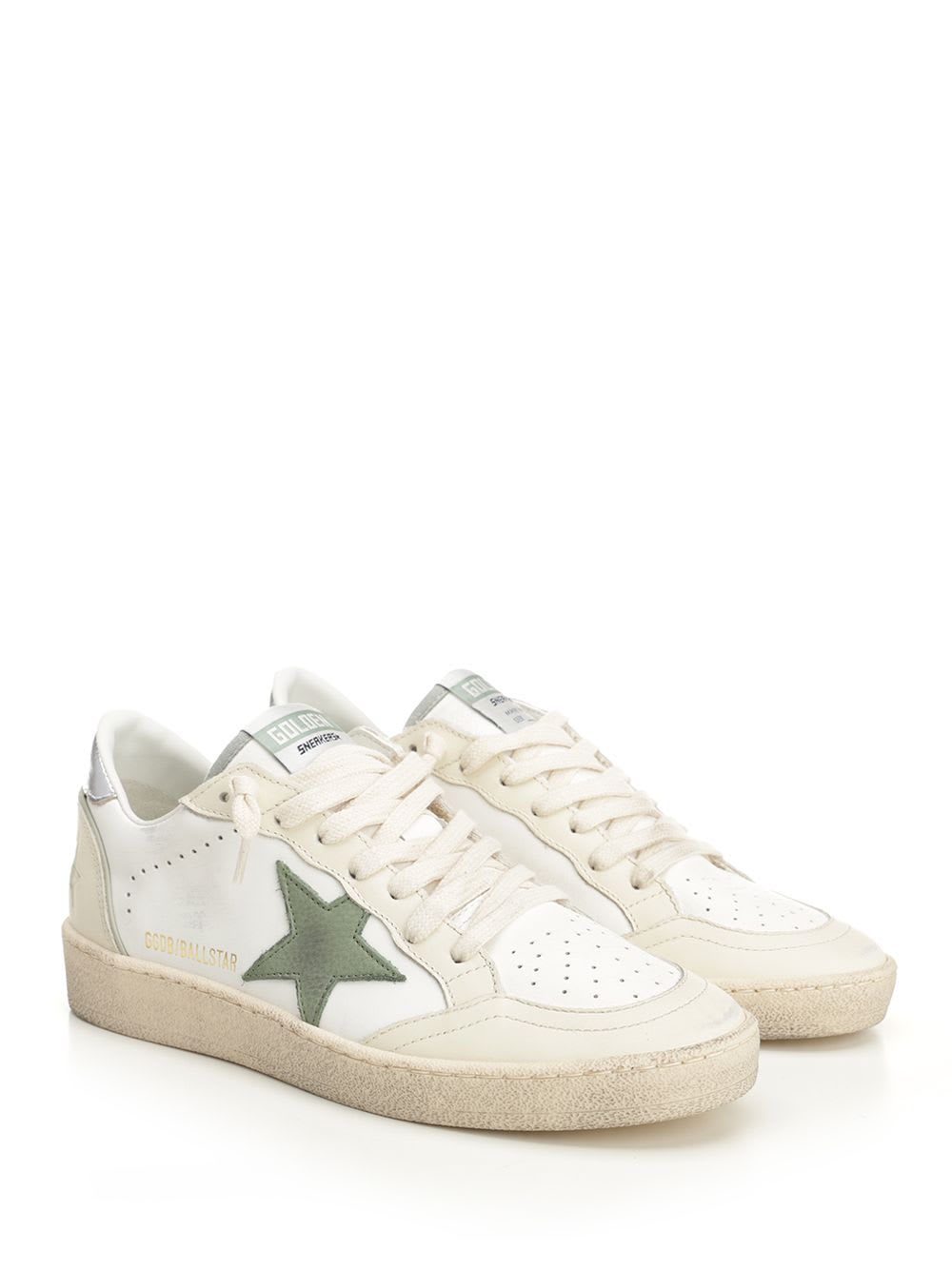 Golden Goose Ballstar Leather Upper Toe And Spur Nabuk Star Laminated Heel In White