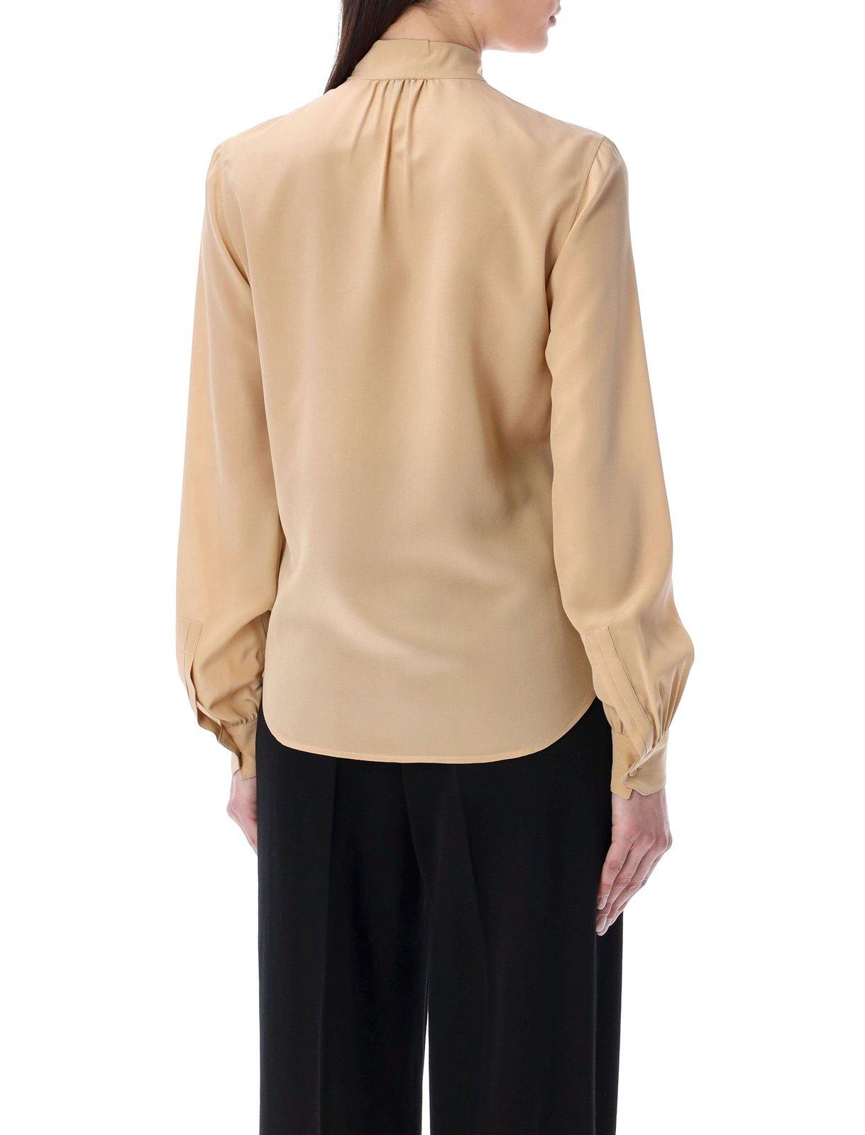Shop Saint Laurent Pussy-bow Long-sleeved Shirt