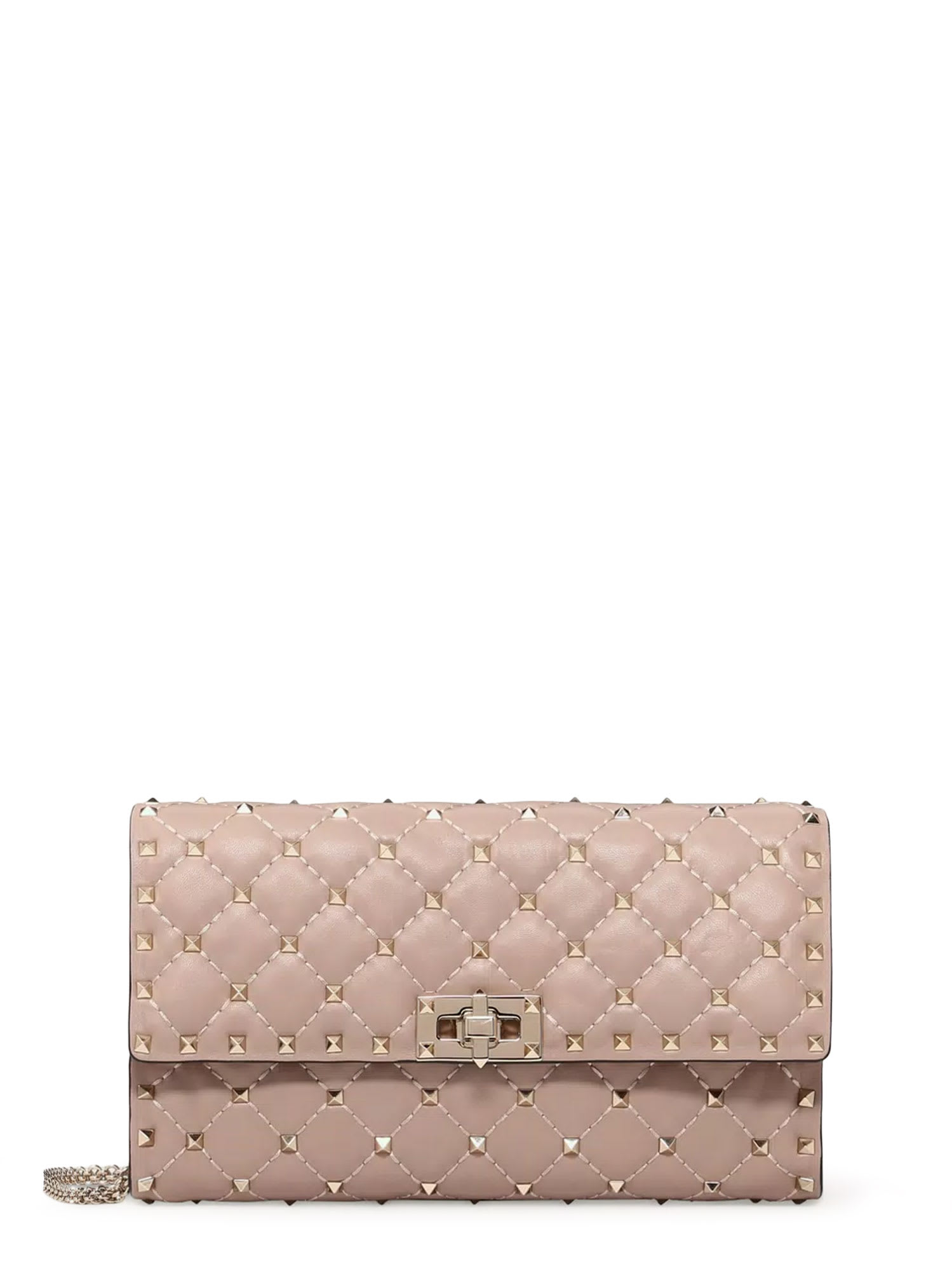 Valentino Garavani Rockstud Spike Nappa Leather Crossbody Clutch Bag Woman Poudre Uni In Pink