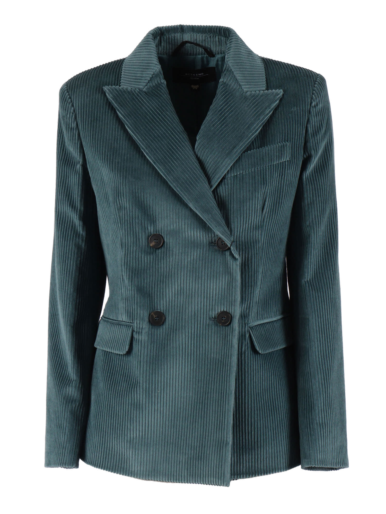 Weekend Max Mara Katanga Misty Blue Double-breasted Blazer In Green