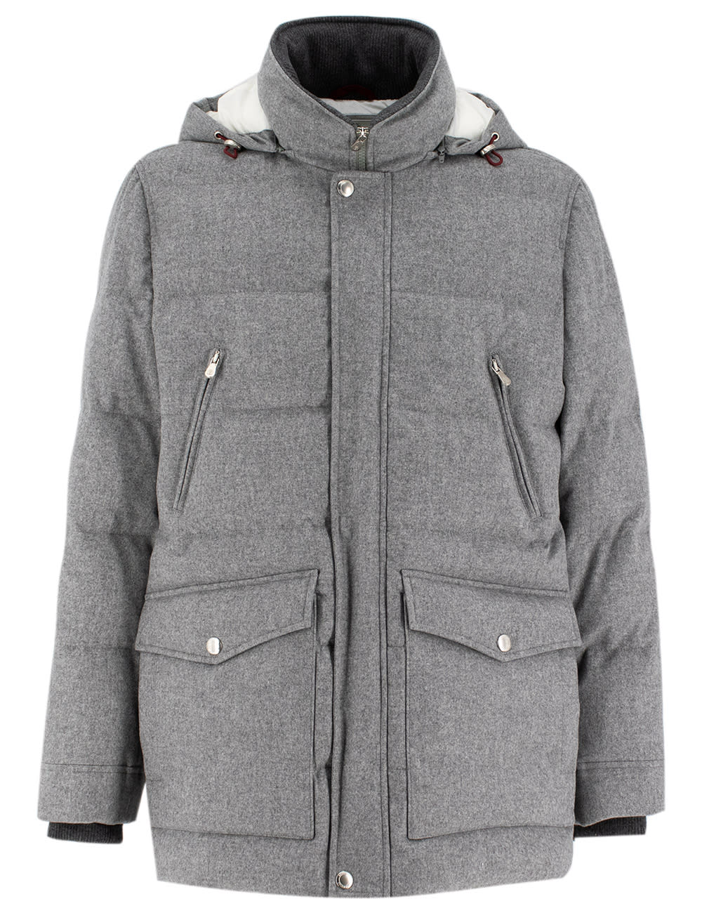 Shop Brunello Cucinelli Down Jacket In Grigio Chiaro+panama