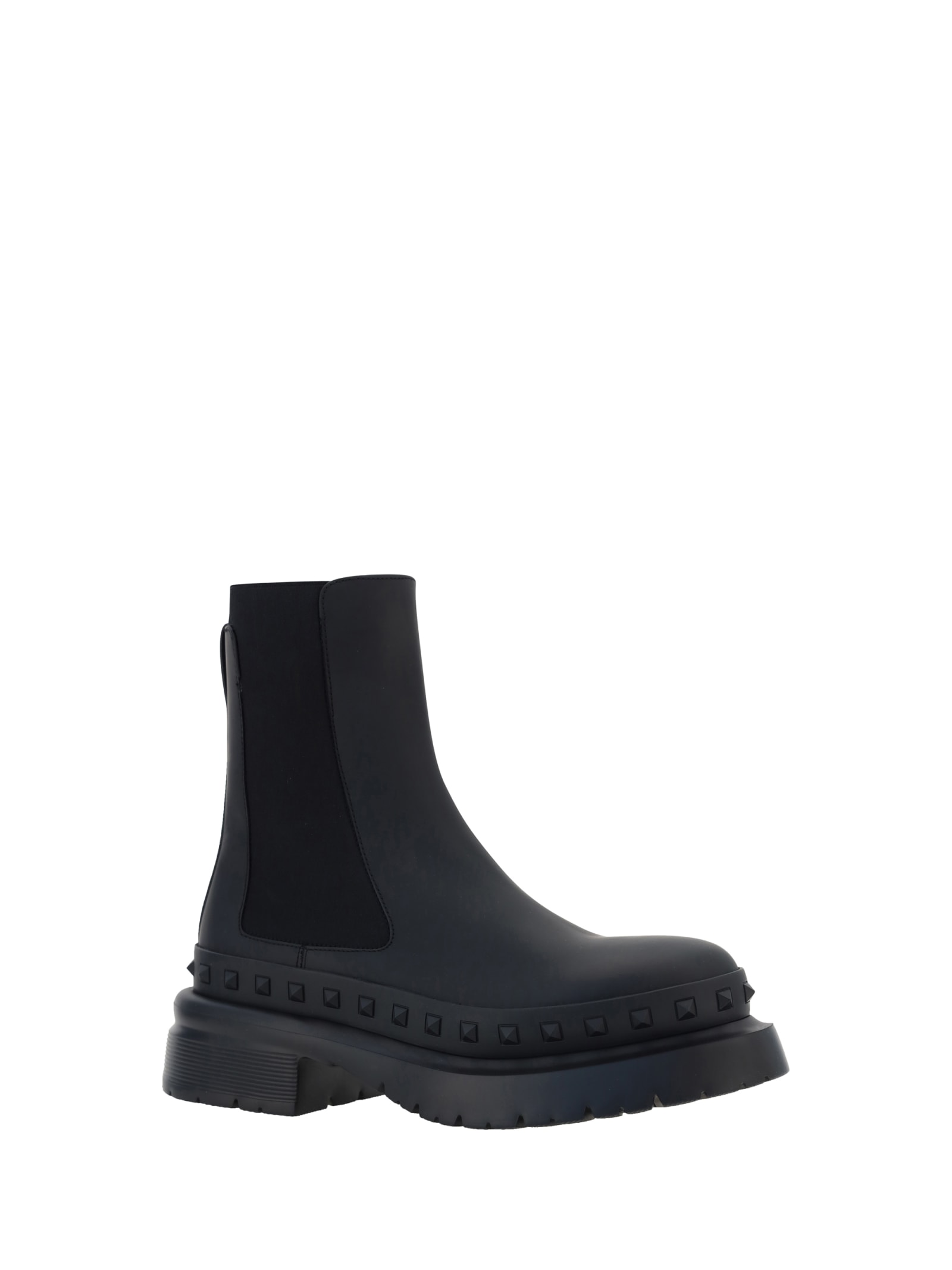 Valentino M-way Rockstud Ankle Boot In Calfskin Leather In Blue