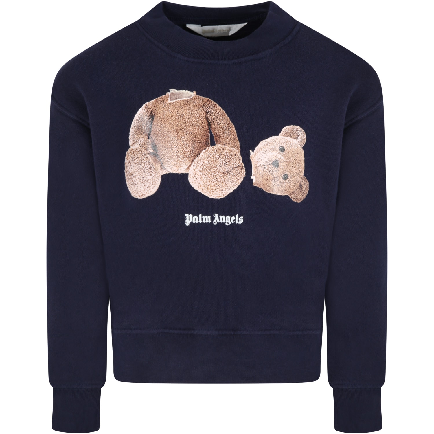 Palm Angels Blue Sweatshirt For Kids With Bear And Logo
