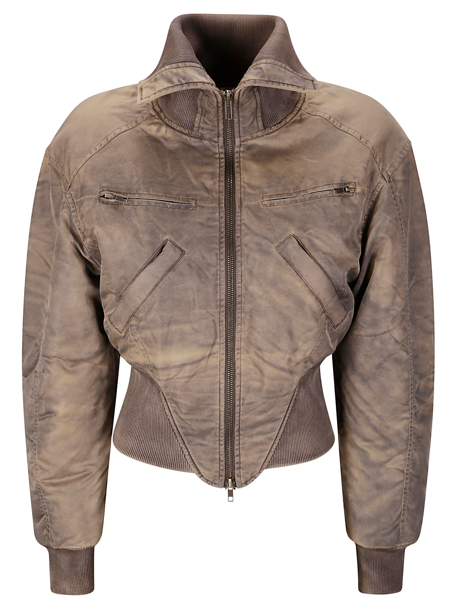 Washed Bomber Jacket With Corset Style Hem.