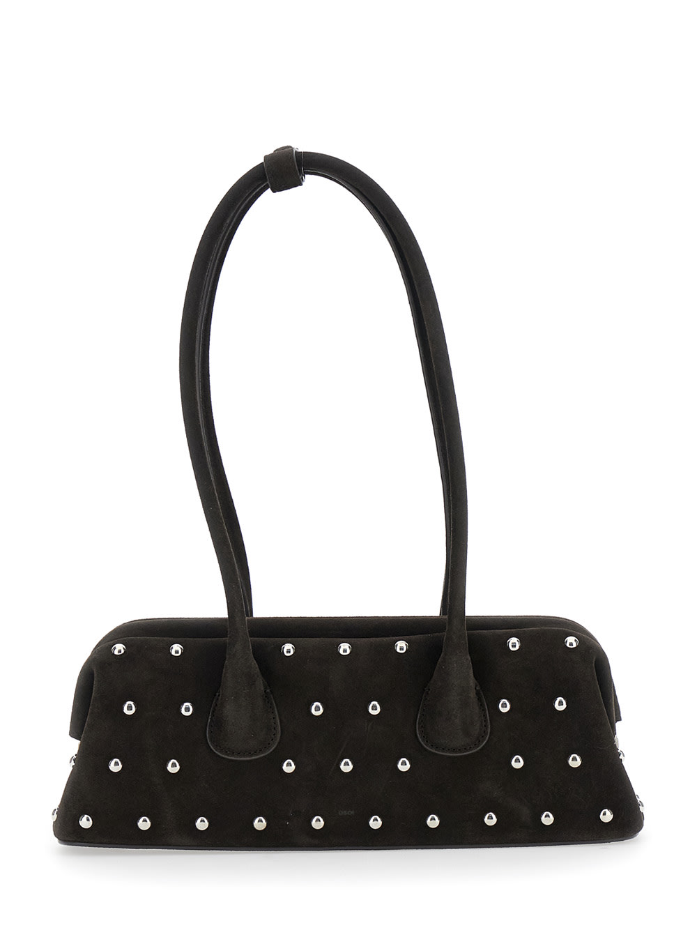 Osoi 'boat Wide Mini' Brown Shoulder Bag With Round Handles And Beaded Embellishment In Suede Woman In Brown