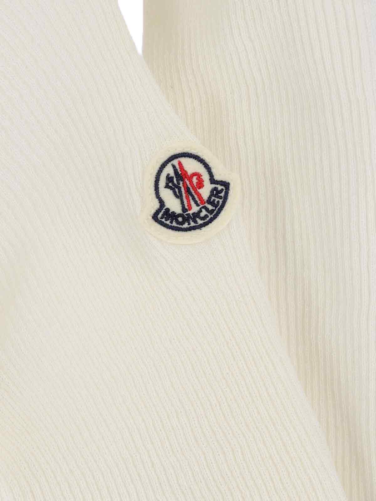 Moncler Sleeved Polo Collar Ribbed Texture Top In White